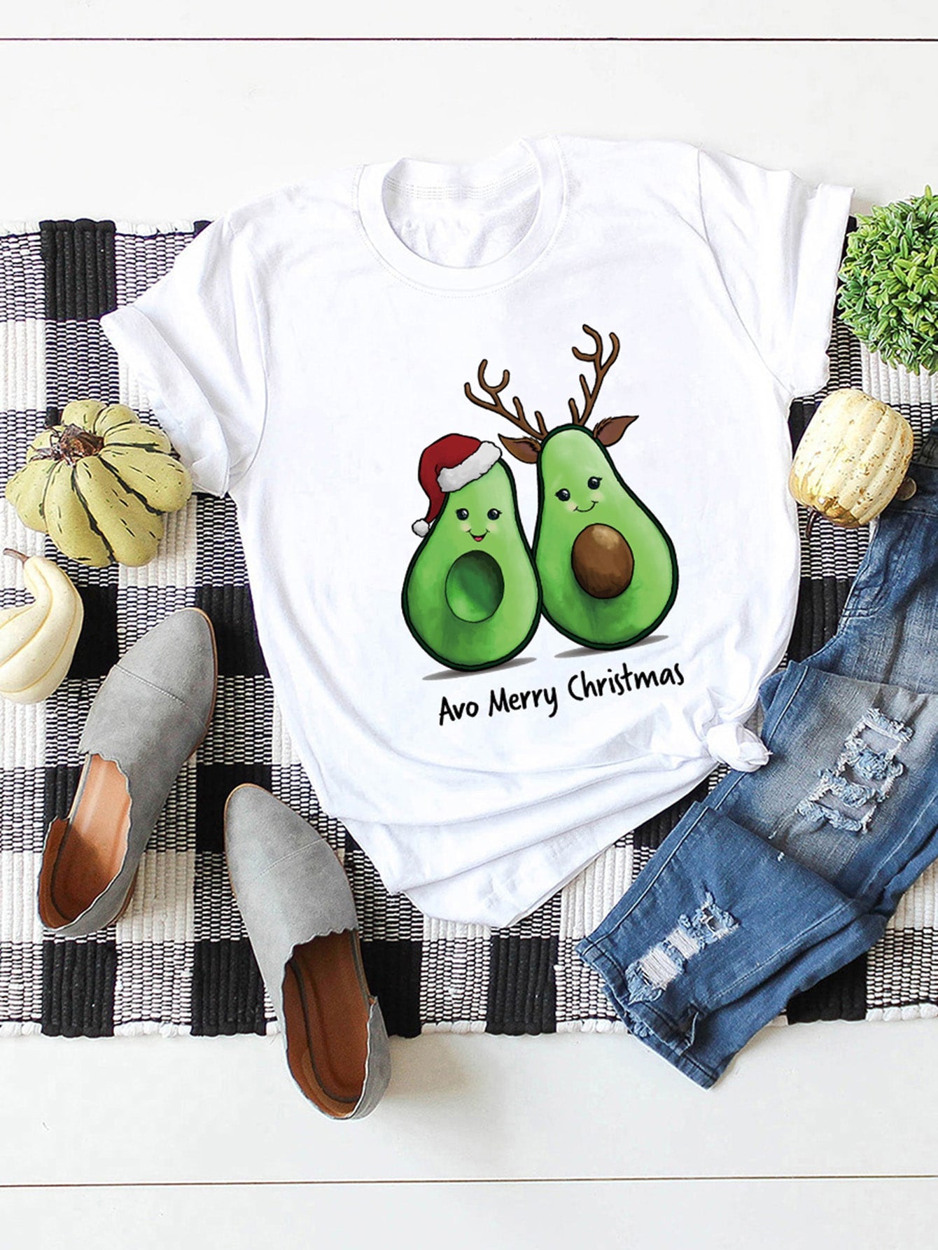 Christmas Avocado And Slogan Graphic Tee