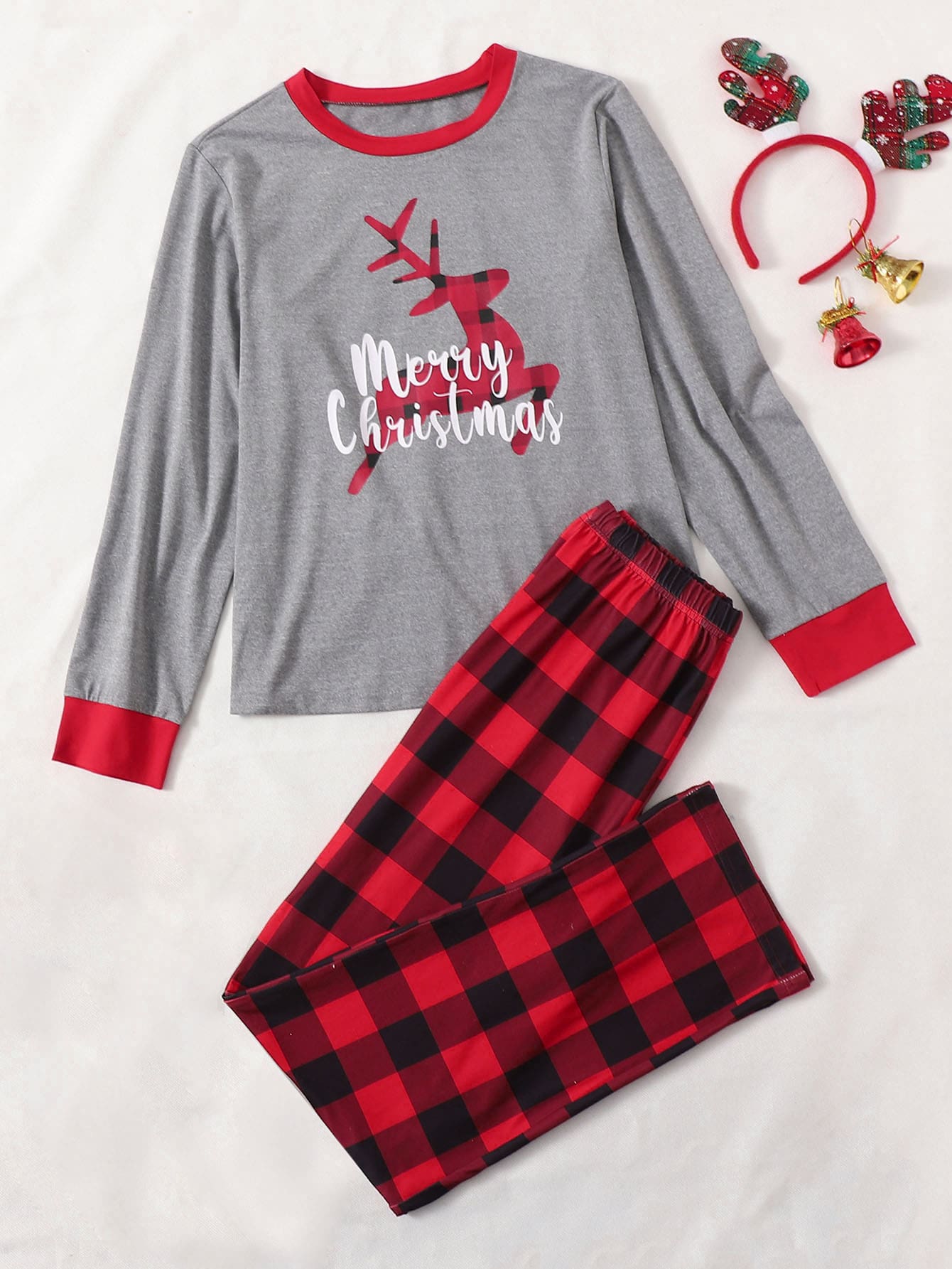 Christmas Gingham Print Pajama Set