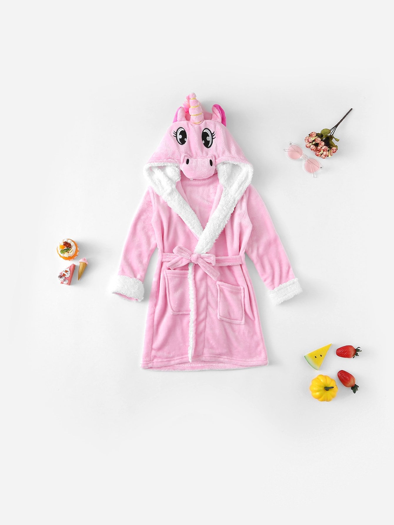 Christmas Girls Unicorn Self Belted Hooded Robe