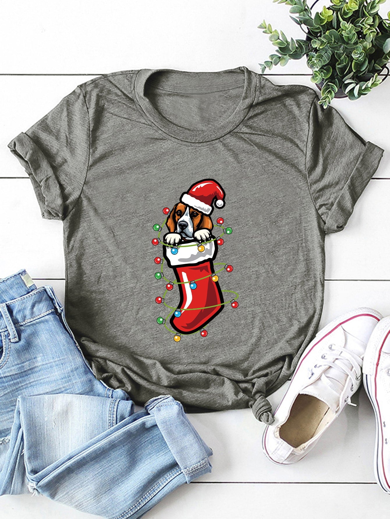 Christmas Print Crew Neck Tee