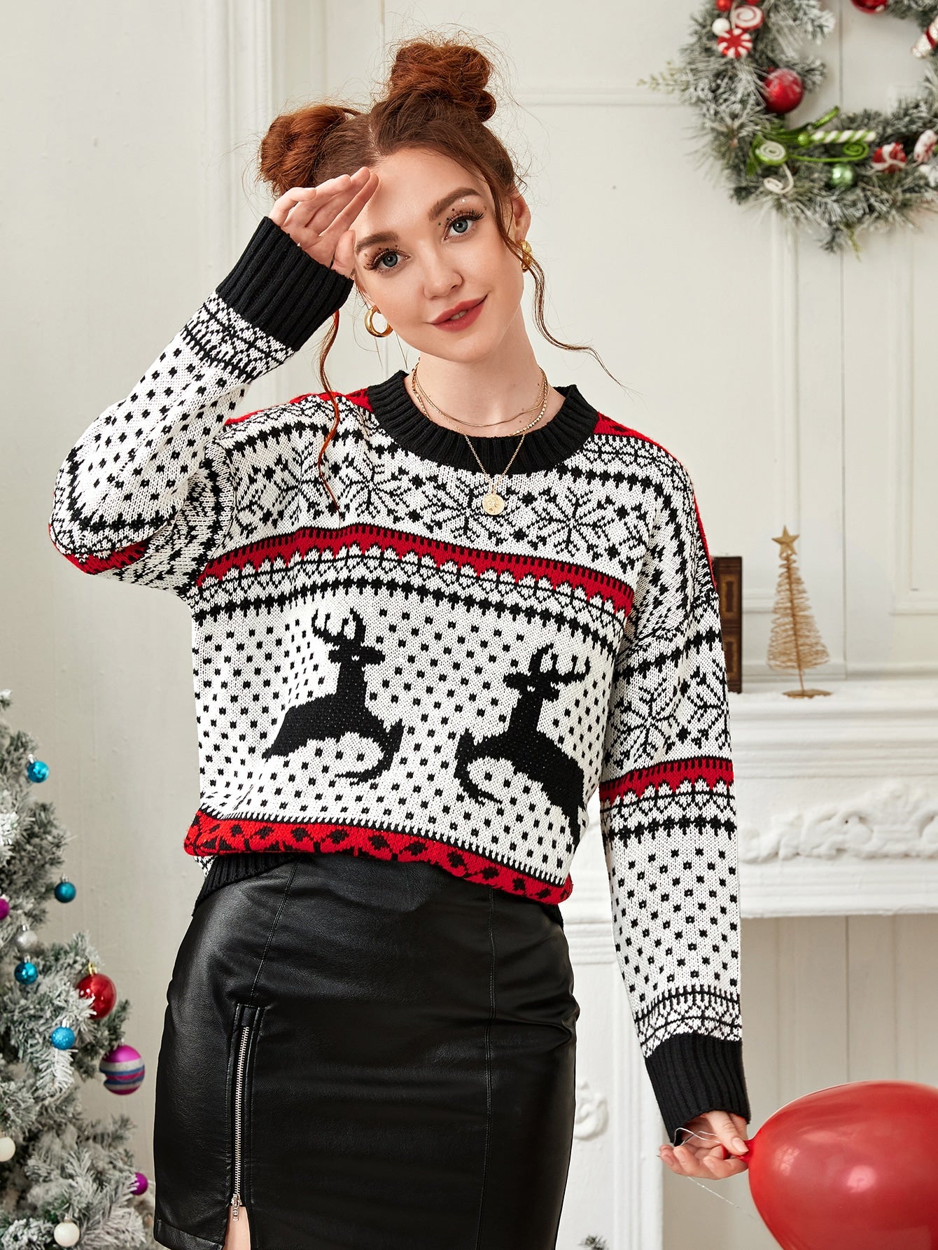 Christmas Print Drop Shoulder Sweater