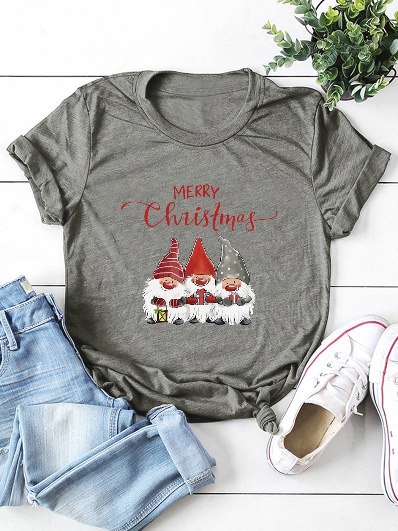 Christmas Slogan And Cartoon Graphic Tee