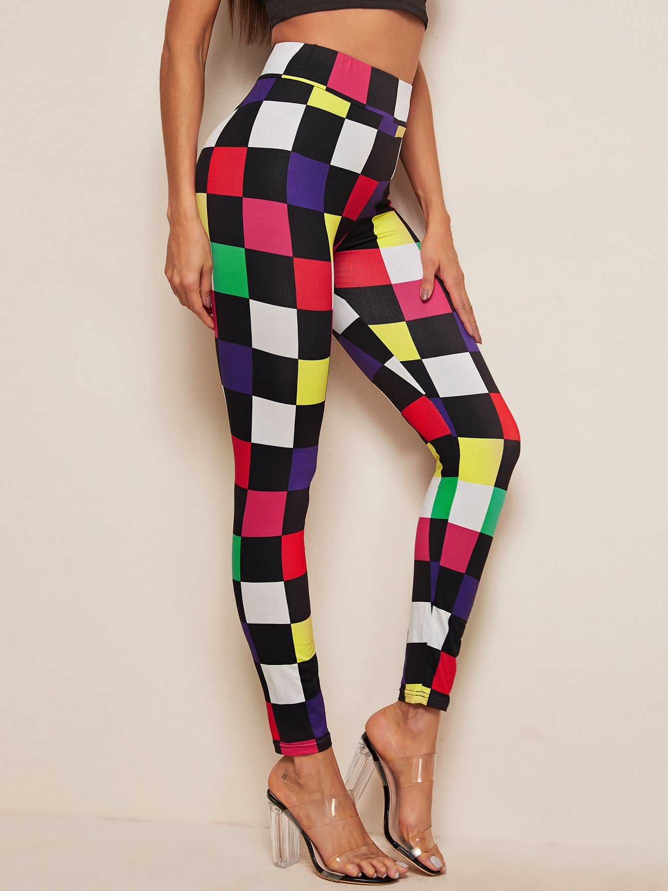 Colorblock Plaid Leggings