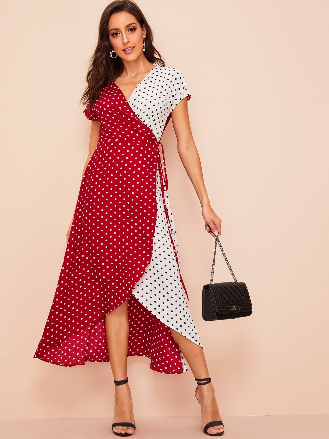 Colorblock Polka Dot Surplice Hijab Dress