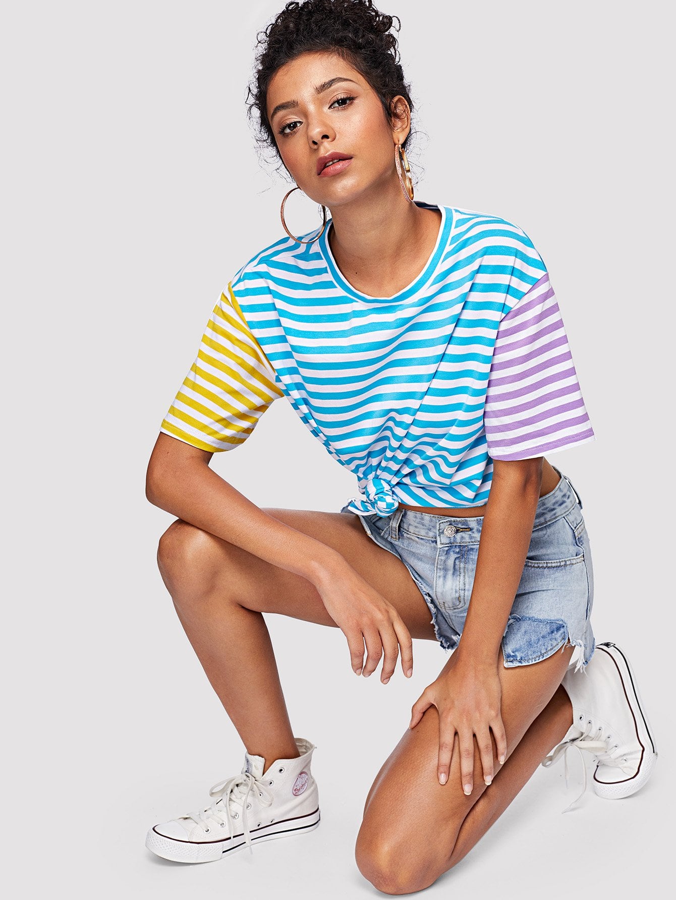 Colorblock Striped Print Tee