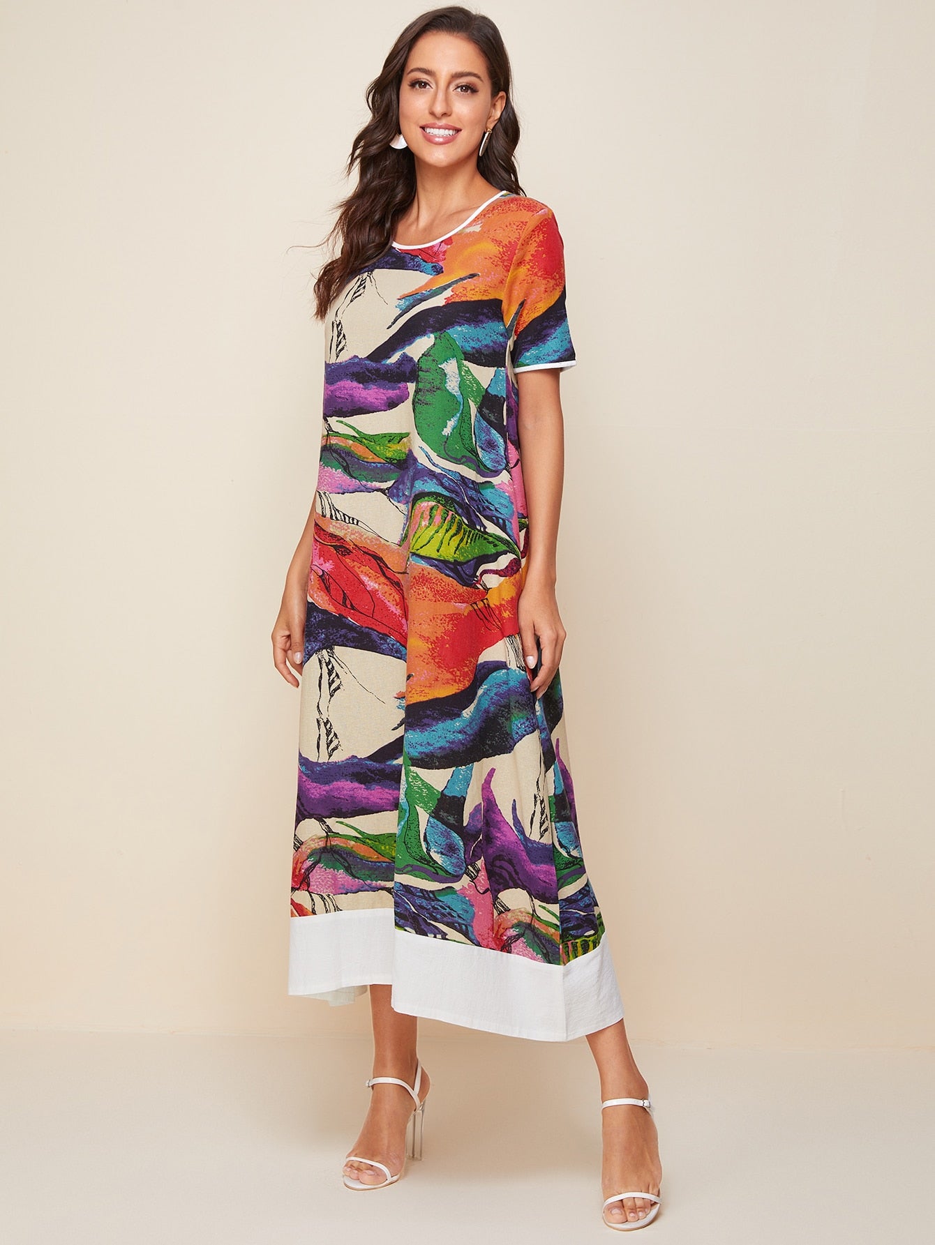 Contrast Binding Graphic Print Dress