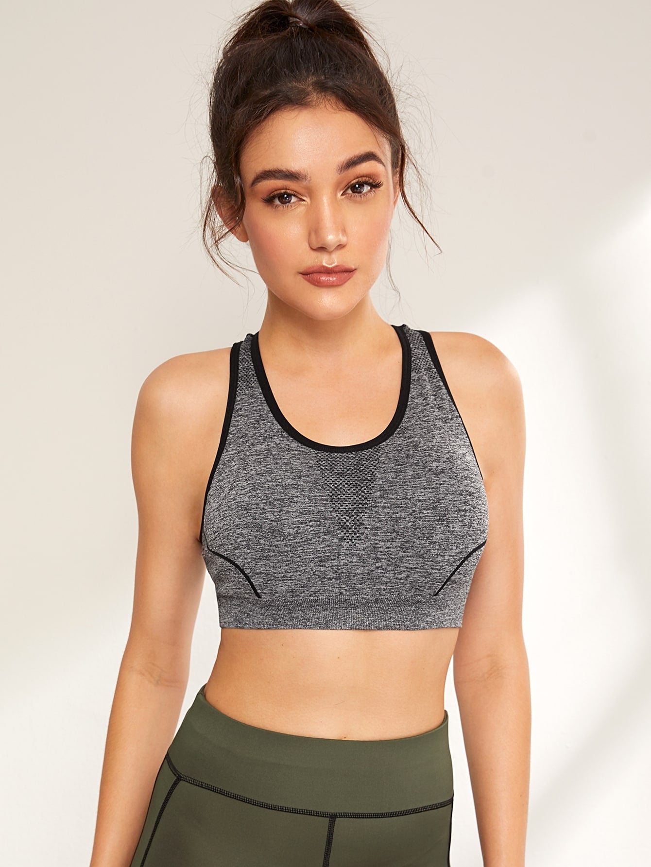 Contrast Binding Marled Racerback Sports Bra