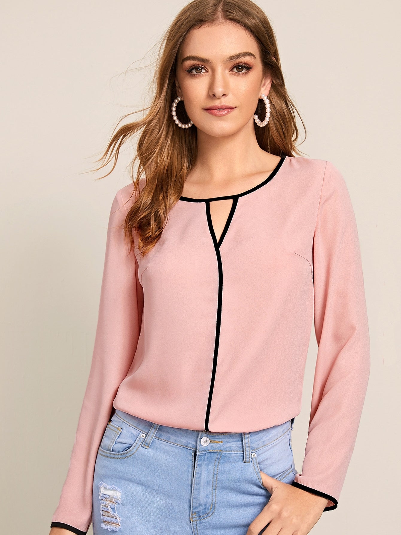 Contrast Binding Peekaboo Top