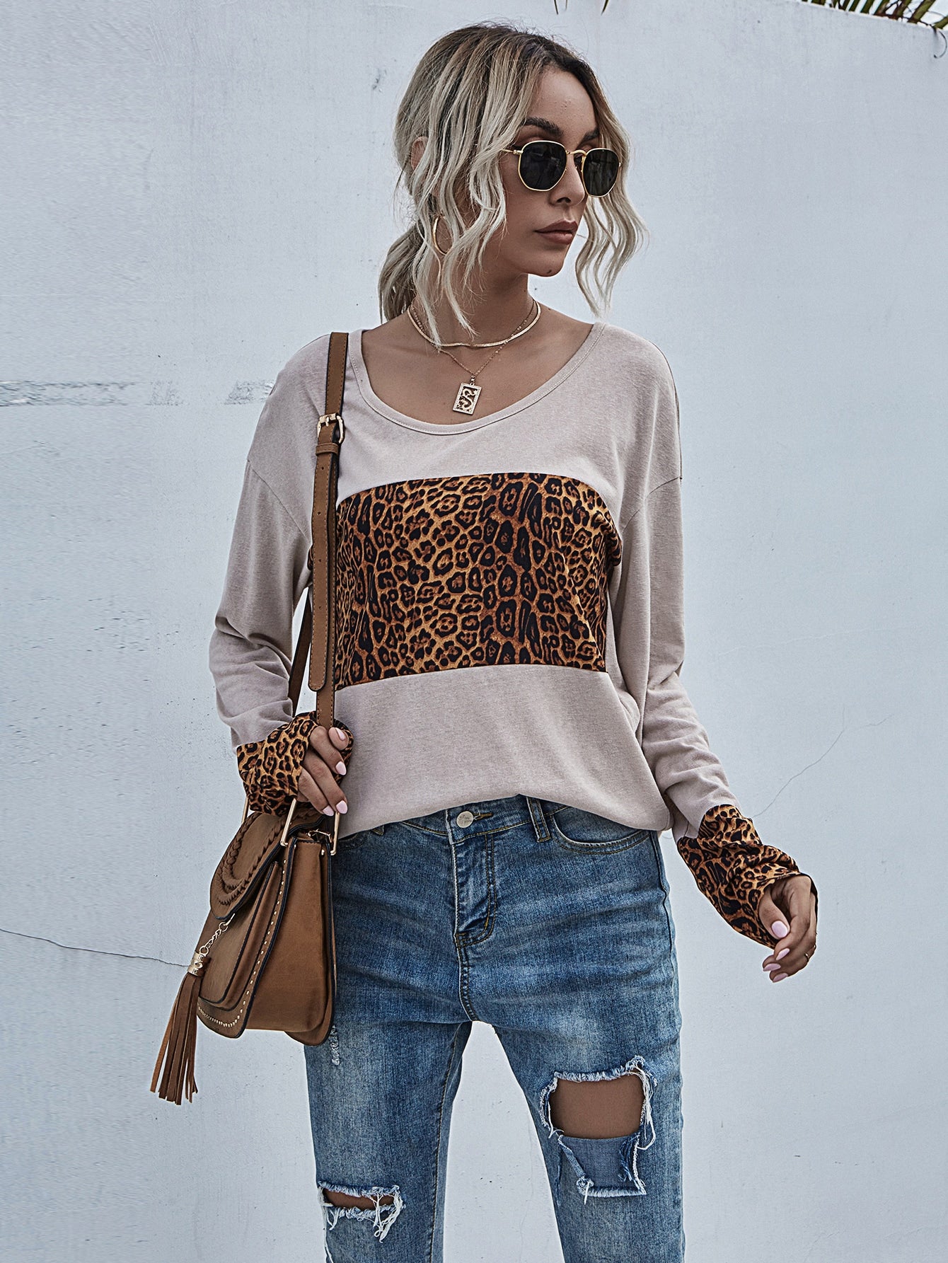 Contrast Cheetah Drop Shoulder Tee