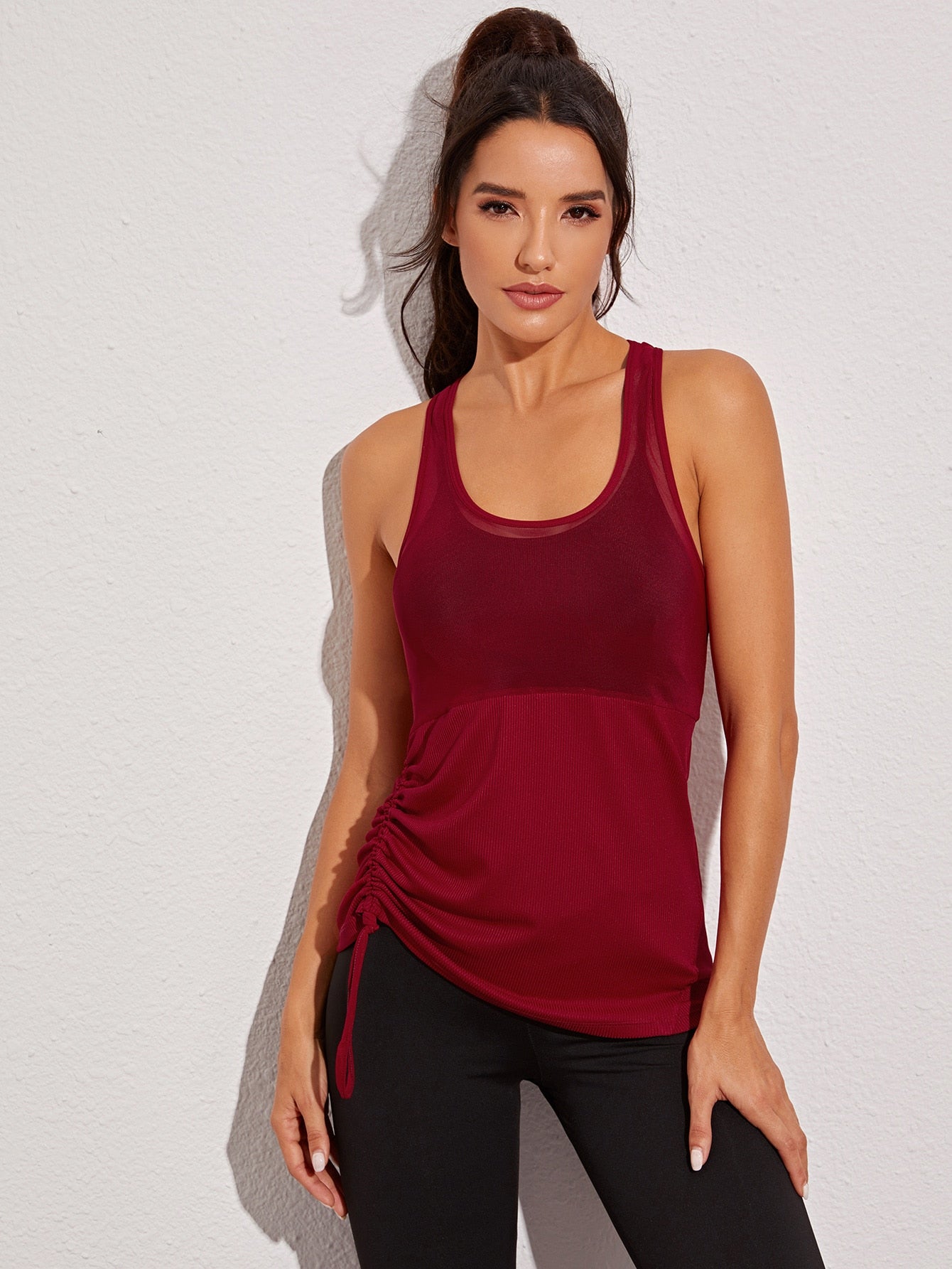 Contrast Mesh Drawstring Sports Tank Top