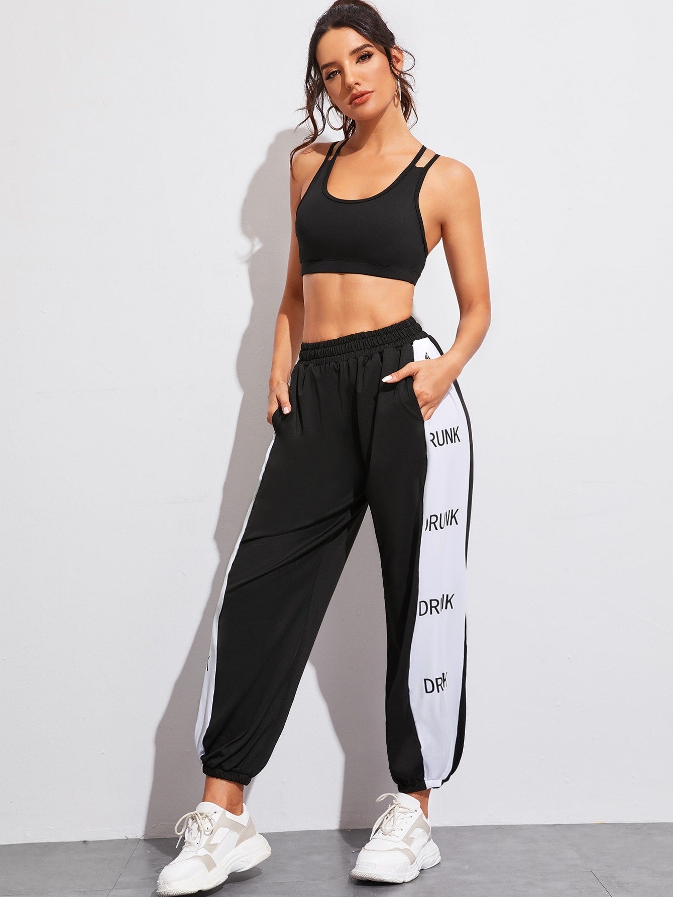 Contrast Panel Letter Print Sweatpants