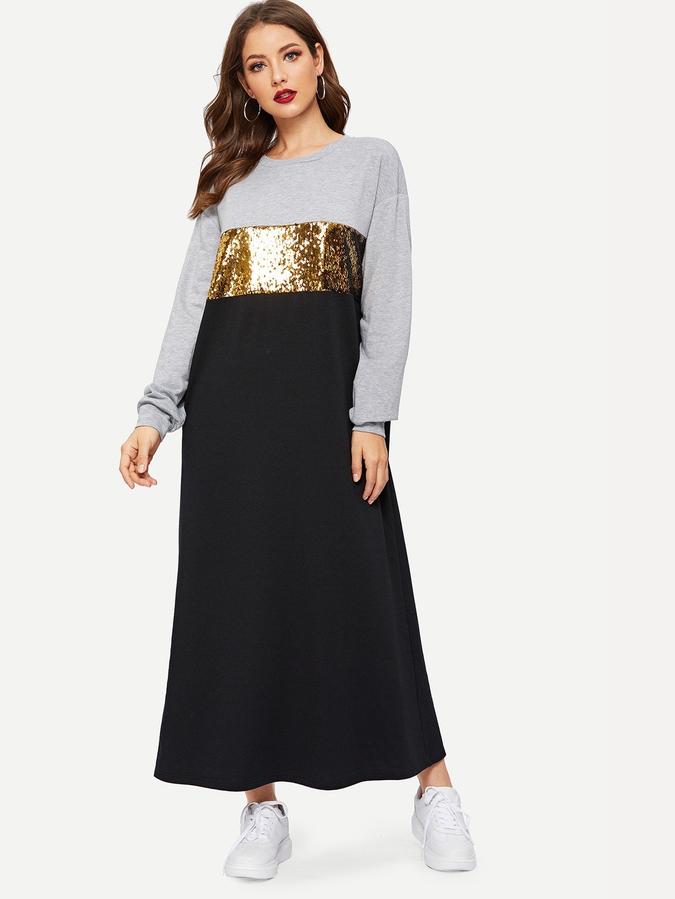 Contrast Sequin Maxi Sweat Dress