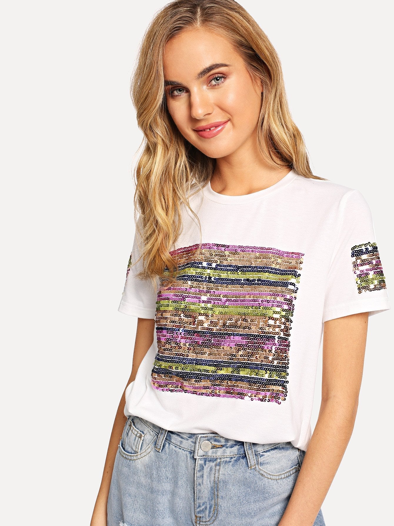 Contrast Sequin Solid Tee