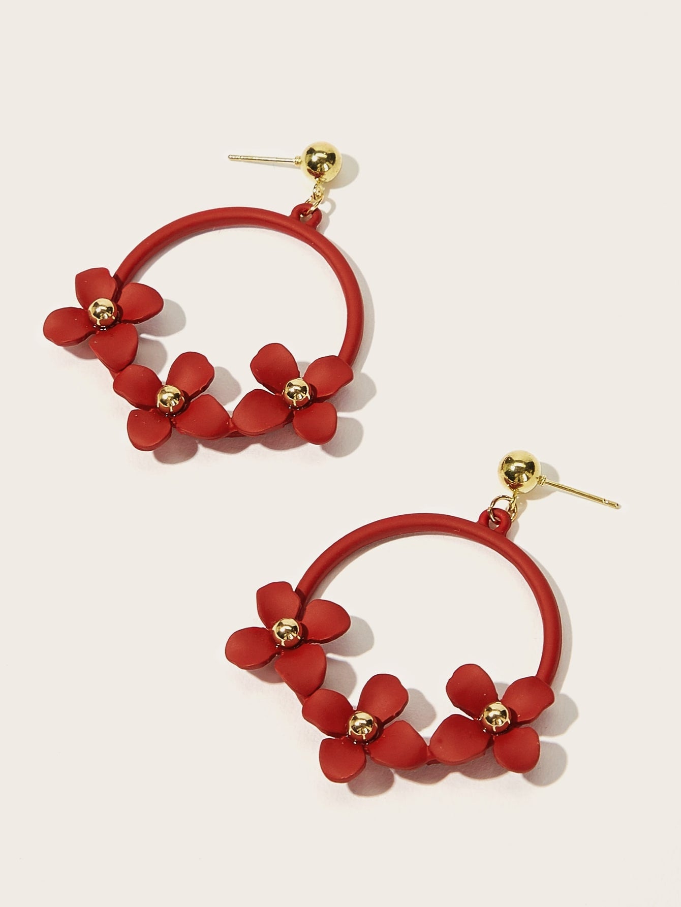 Flower Shaped Ring Drop Earrings 1pair