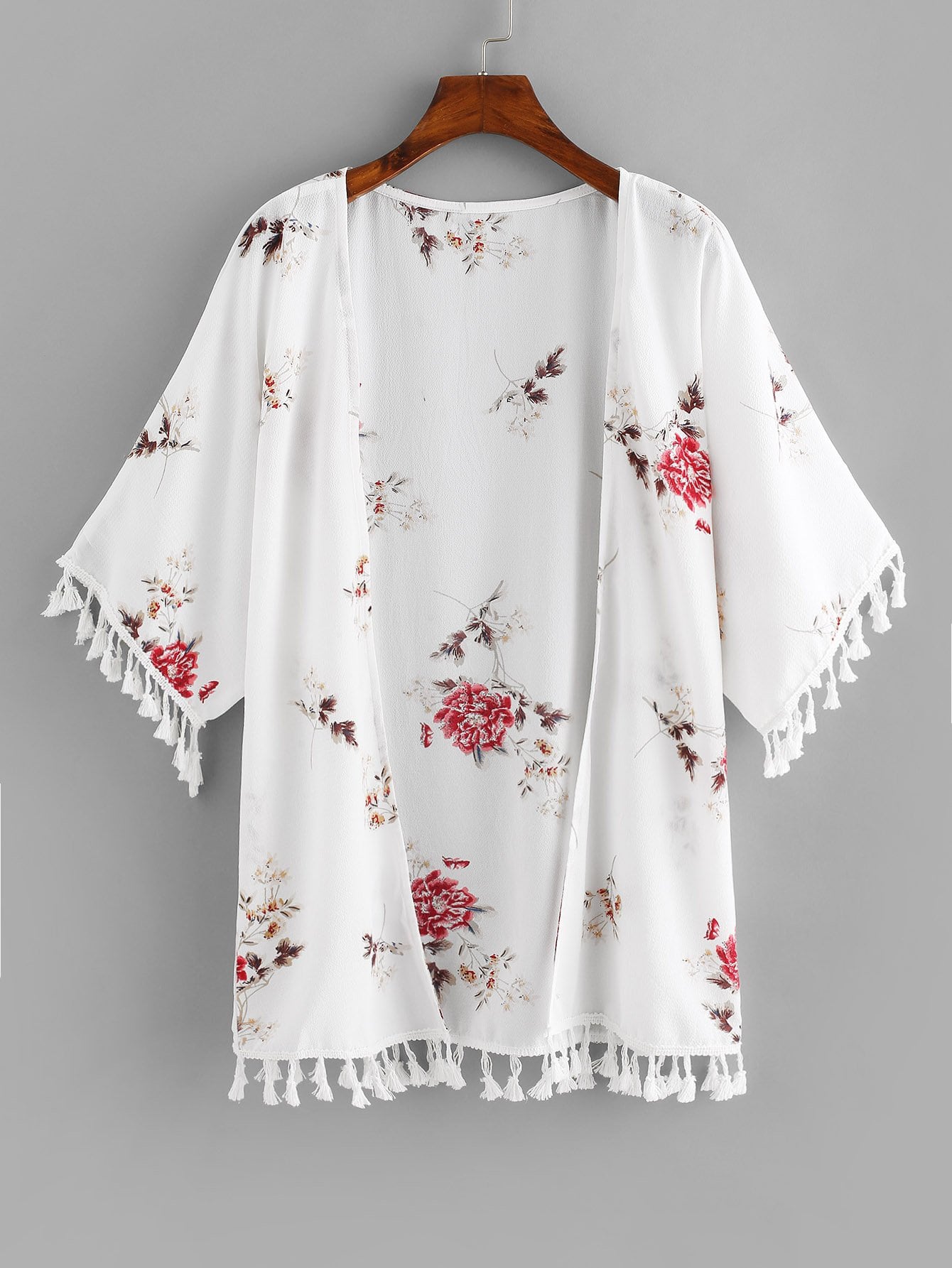 Fringe Trim Florals Kimono