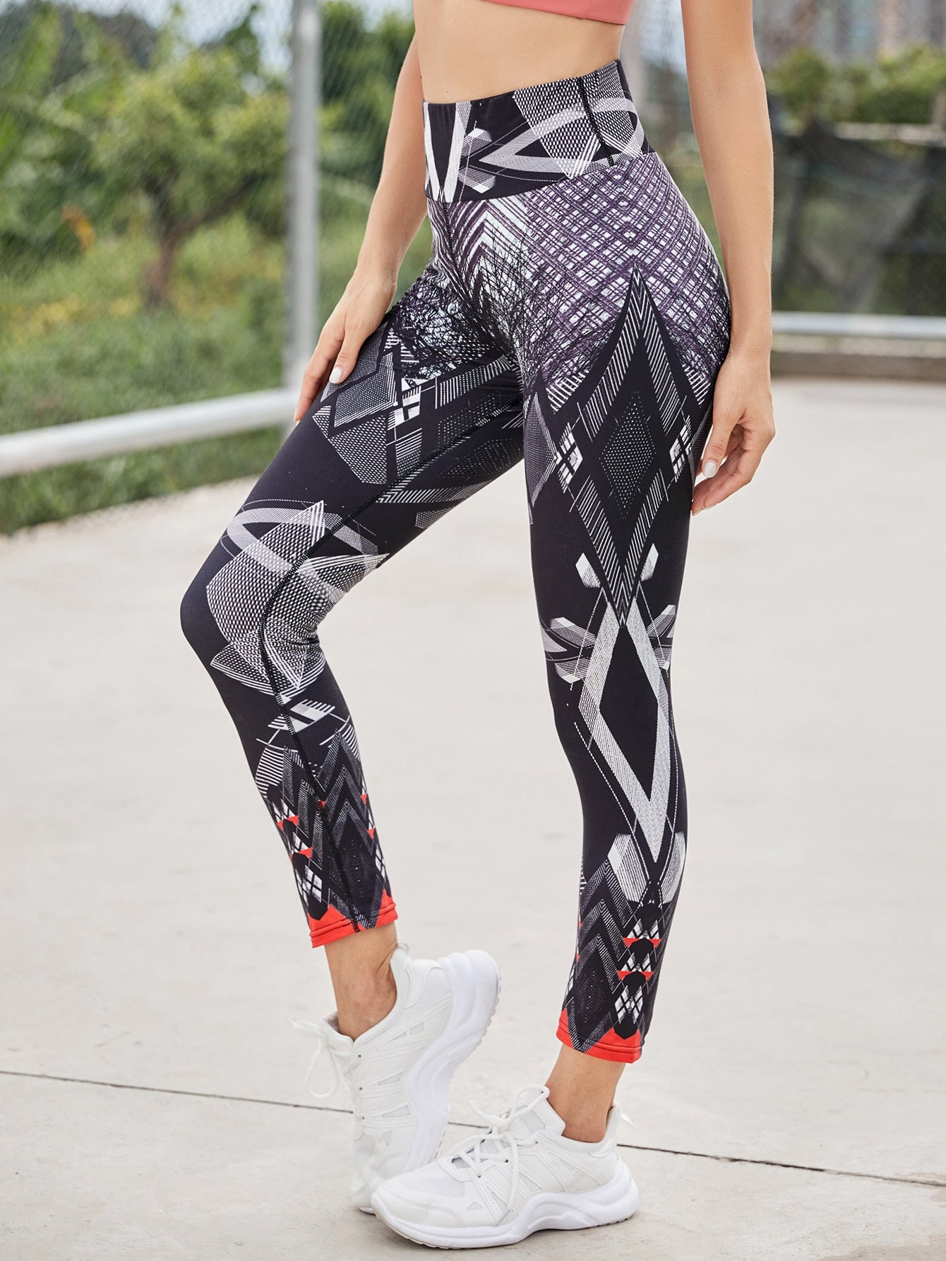 Geo Print Wideband Waist Sports Leggings