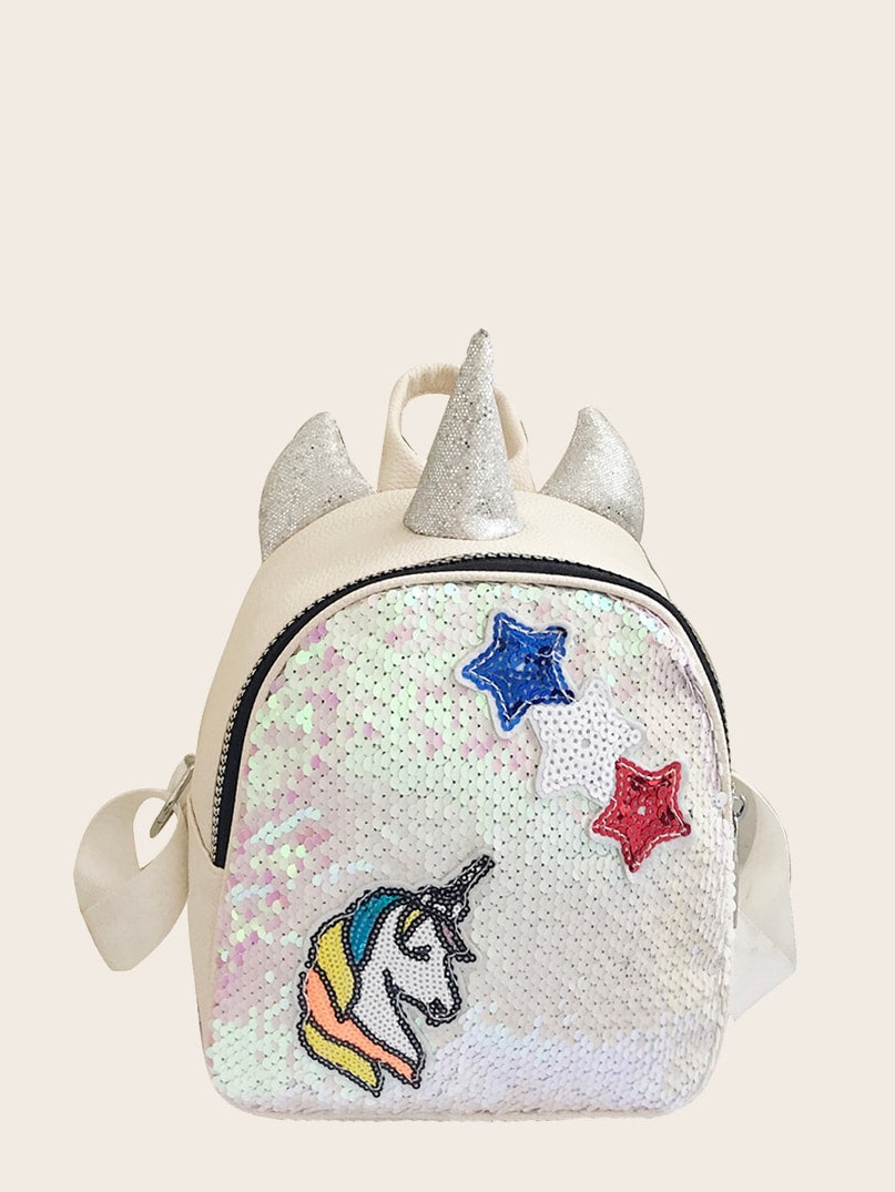 Girls Unicorn Patch Sequins Decor Backpack