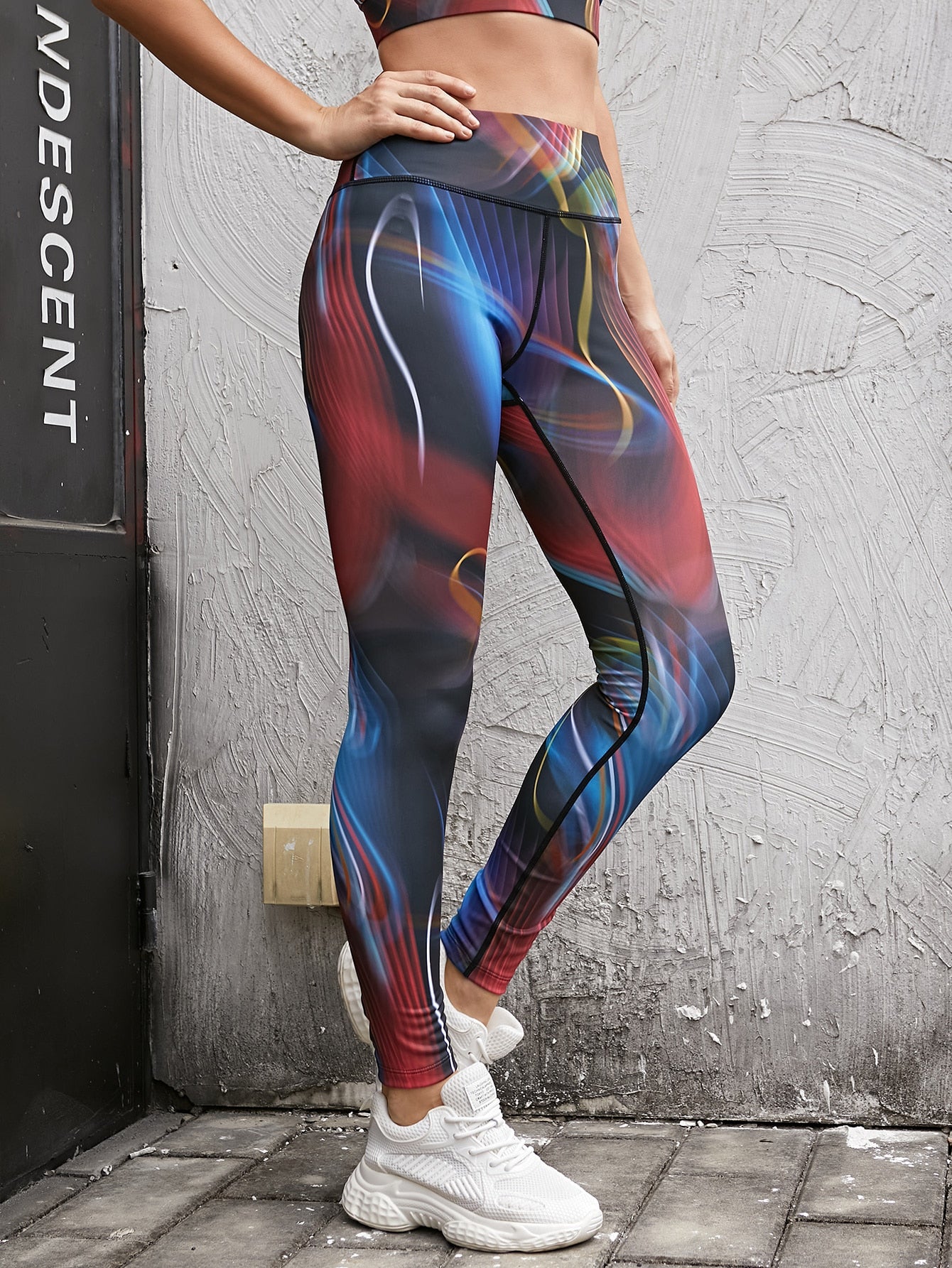 Graphic Print Stitch Trim Sports Leggings