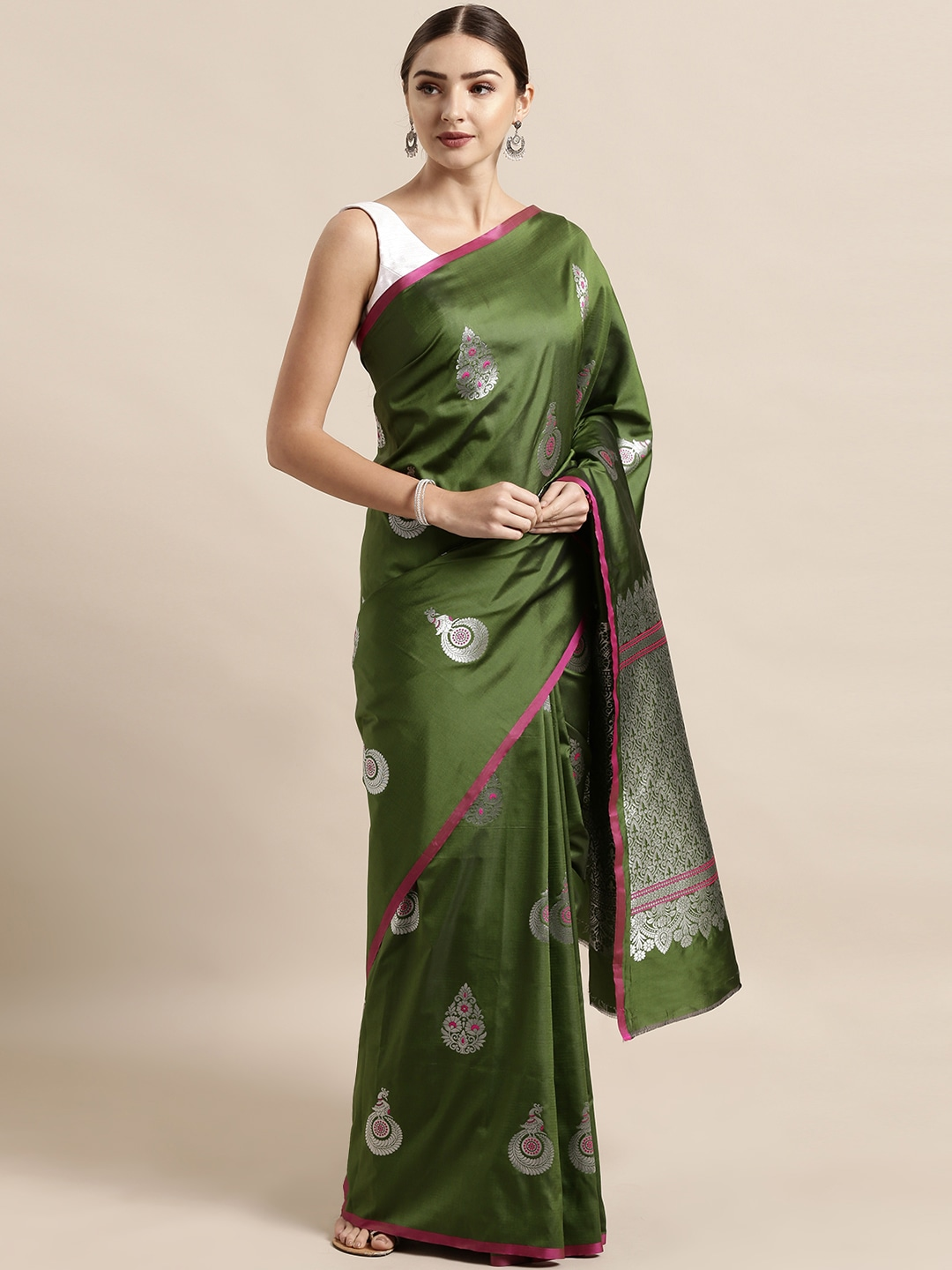 Green Silk Blend Banarasi Saree