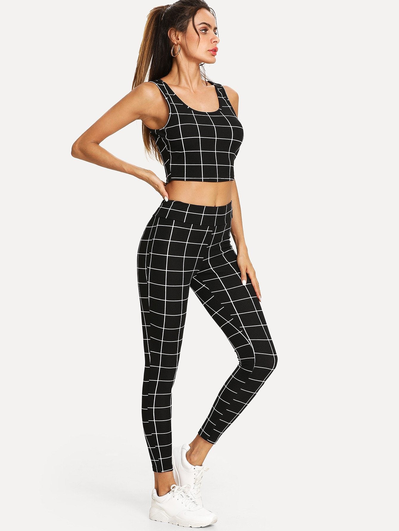 Grid Crop Tank Top & Leggings Set