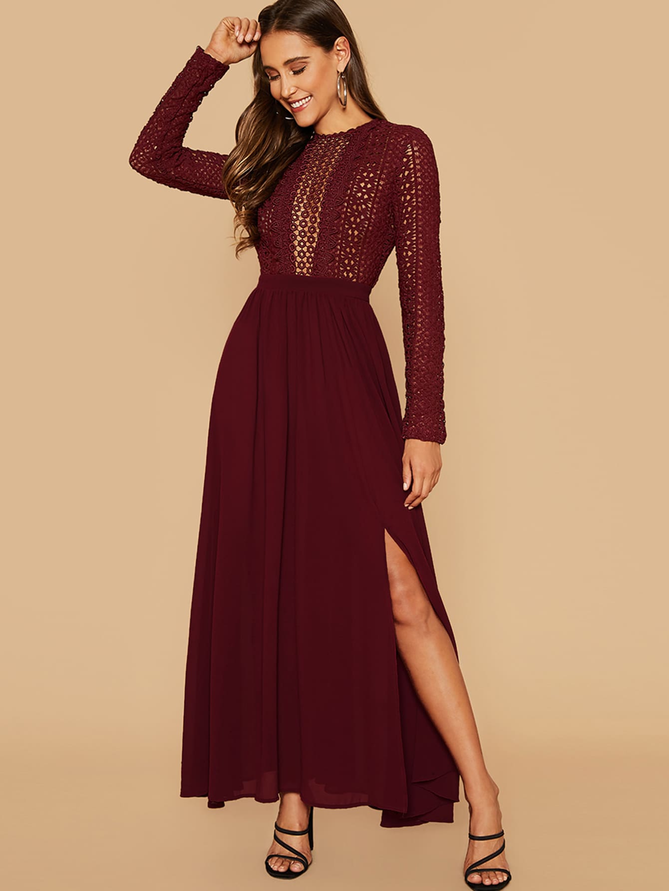 Guipure Lace Bodice Split Dress