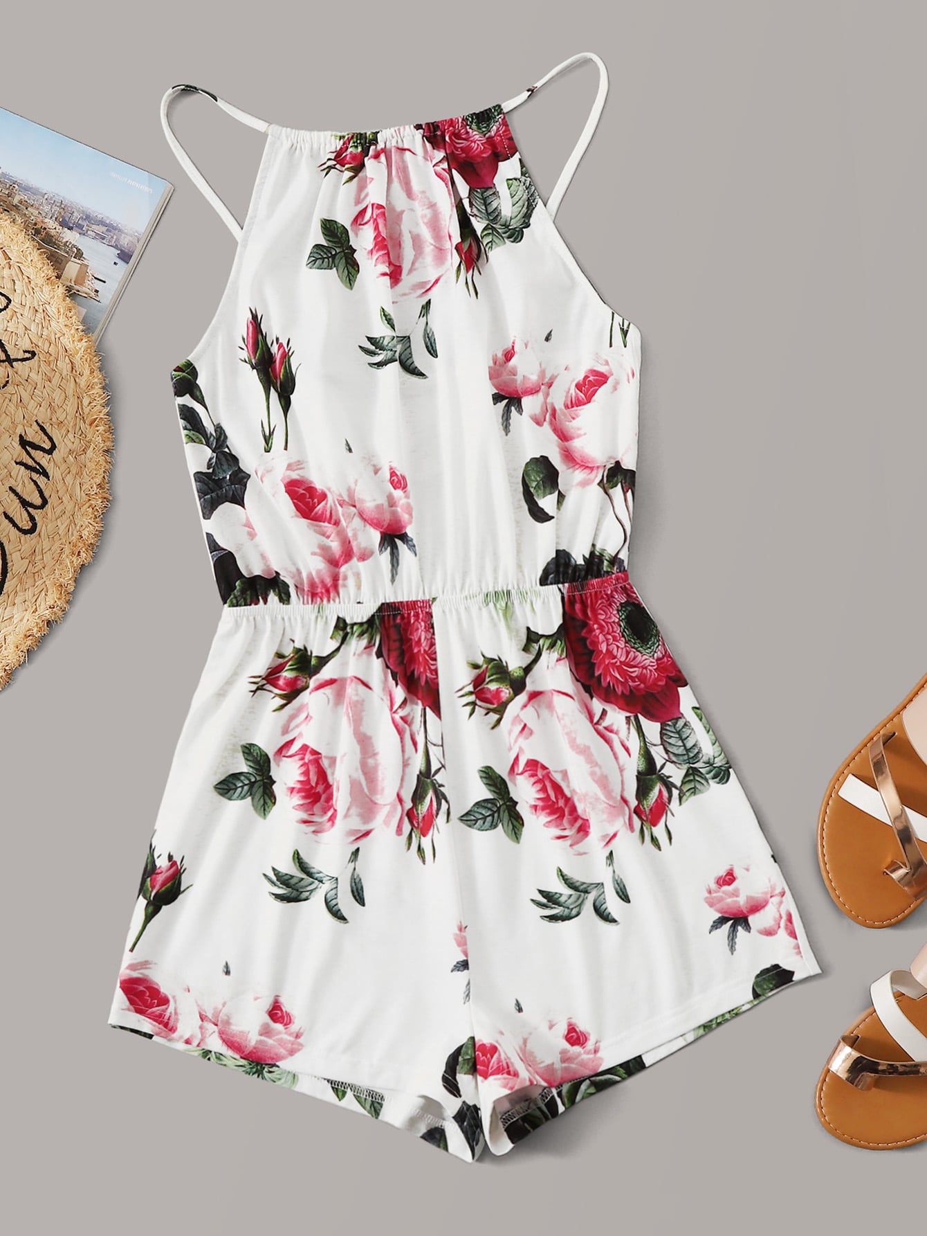 Halter Floral Print Romper