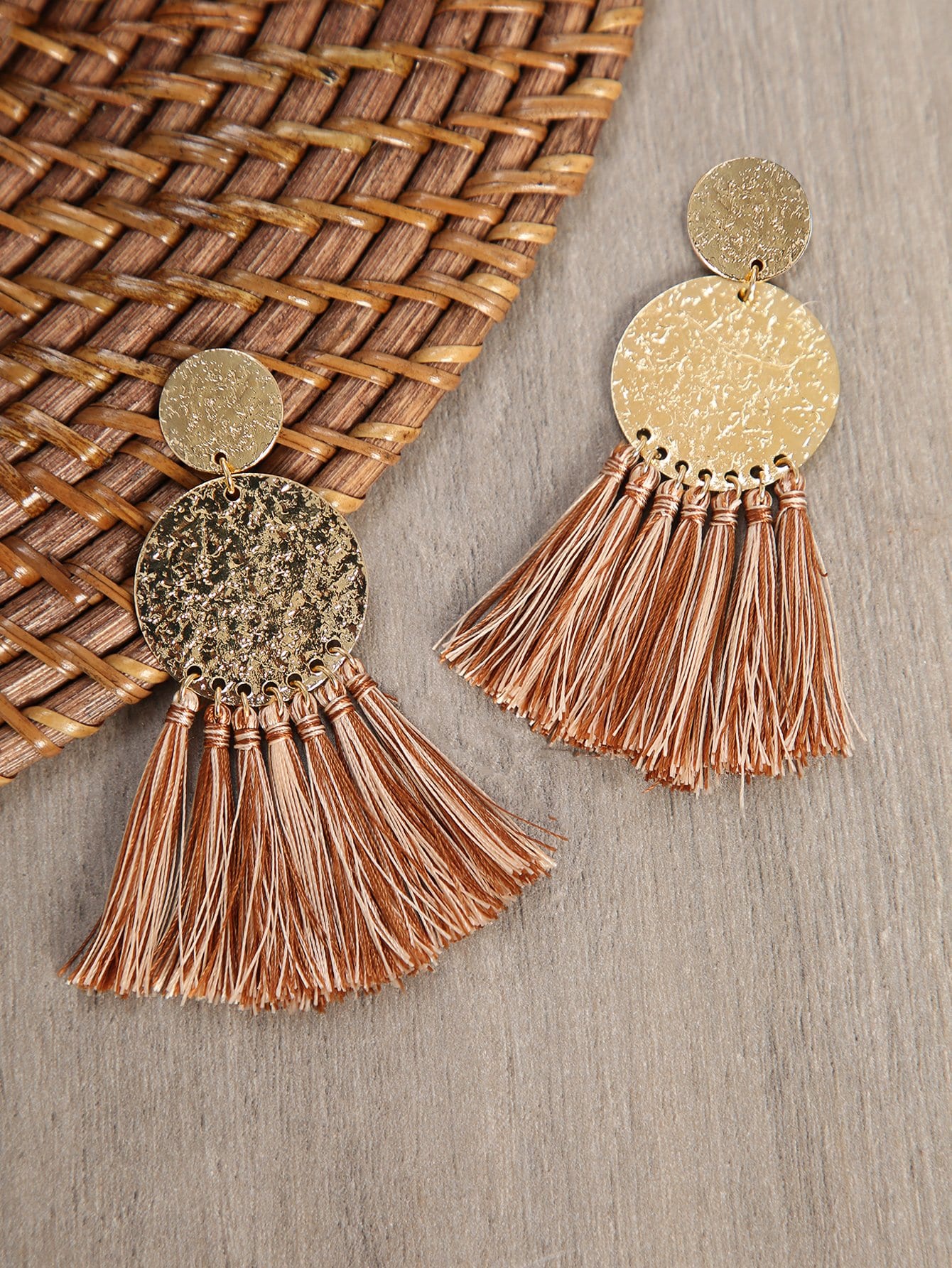 Hammered Earrings With Tassel Accent