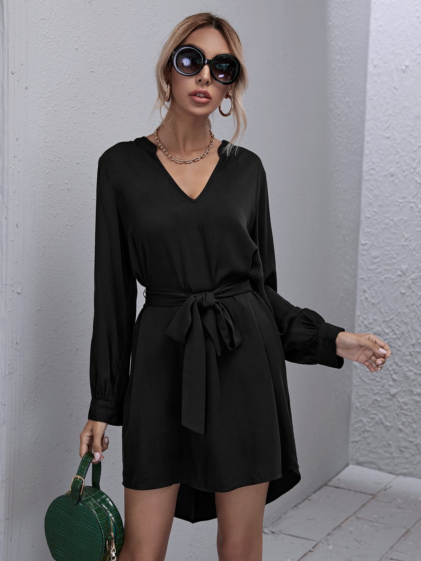 High Low Hem Belted Dress