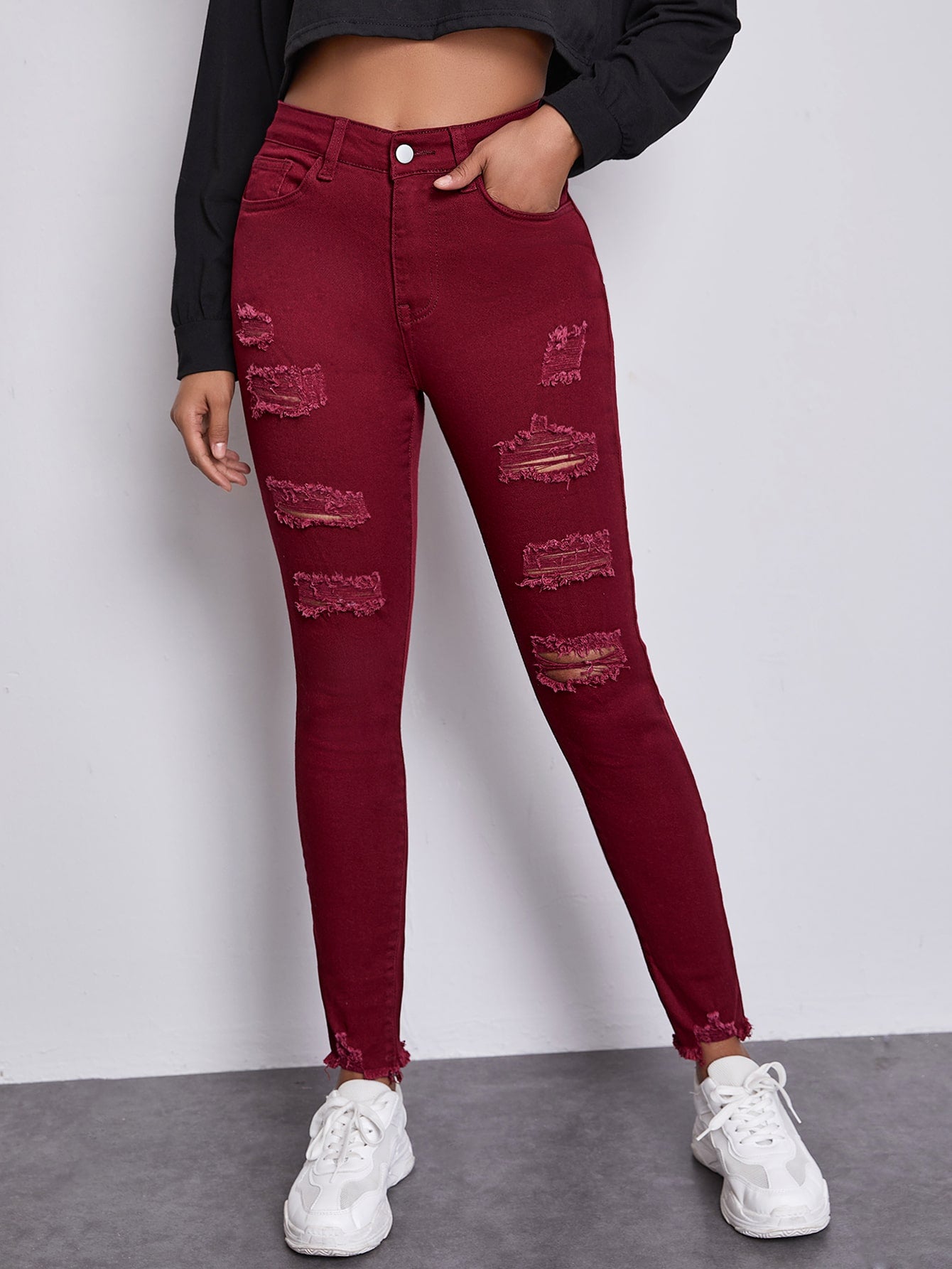 High-Rise Distressed Skinny Jeans