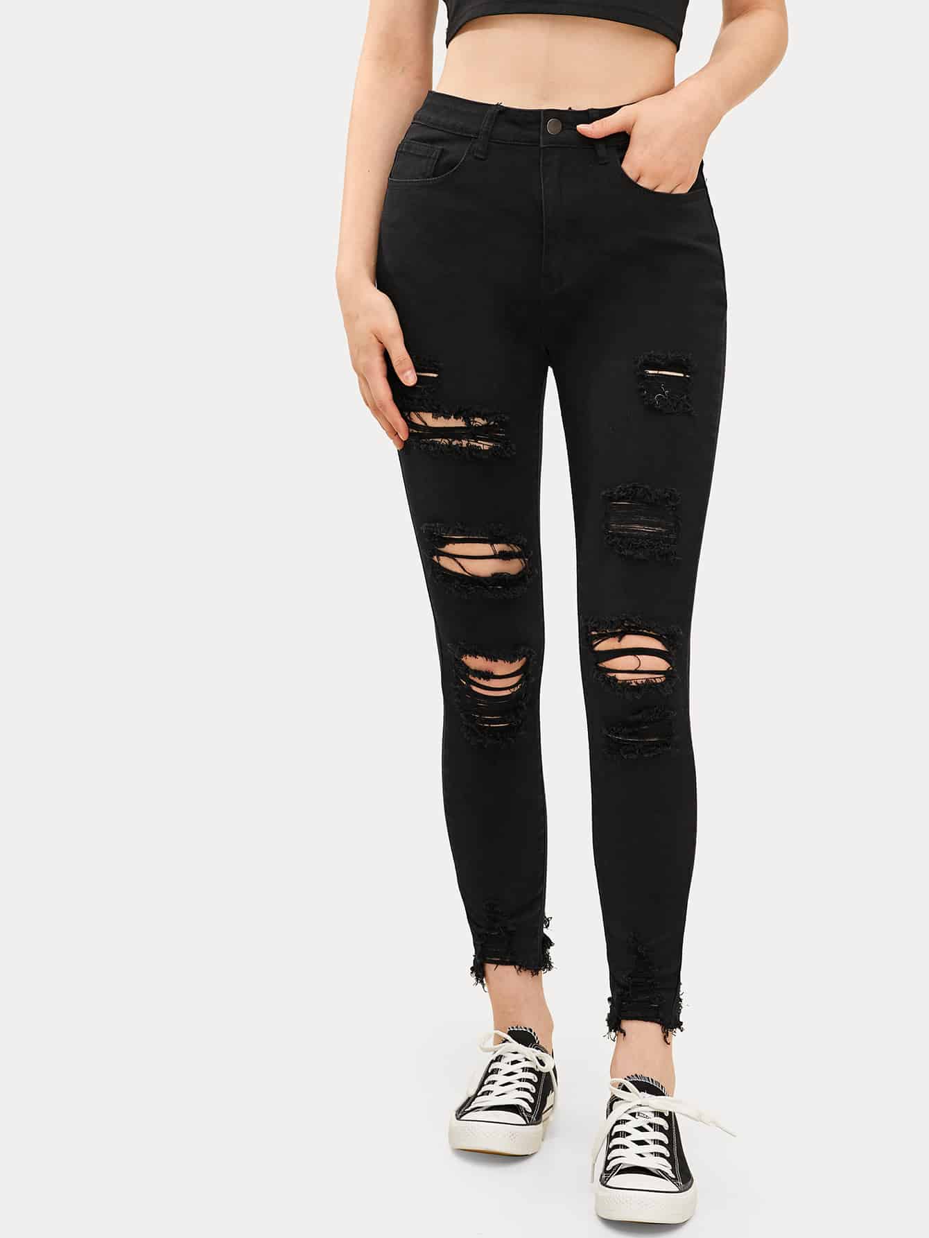 High-Rise Distressed Skinny Jeans