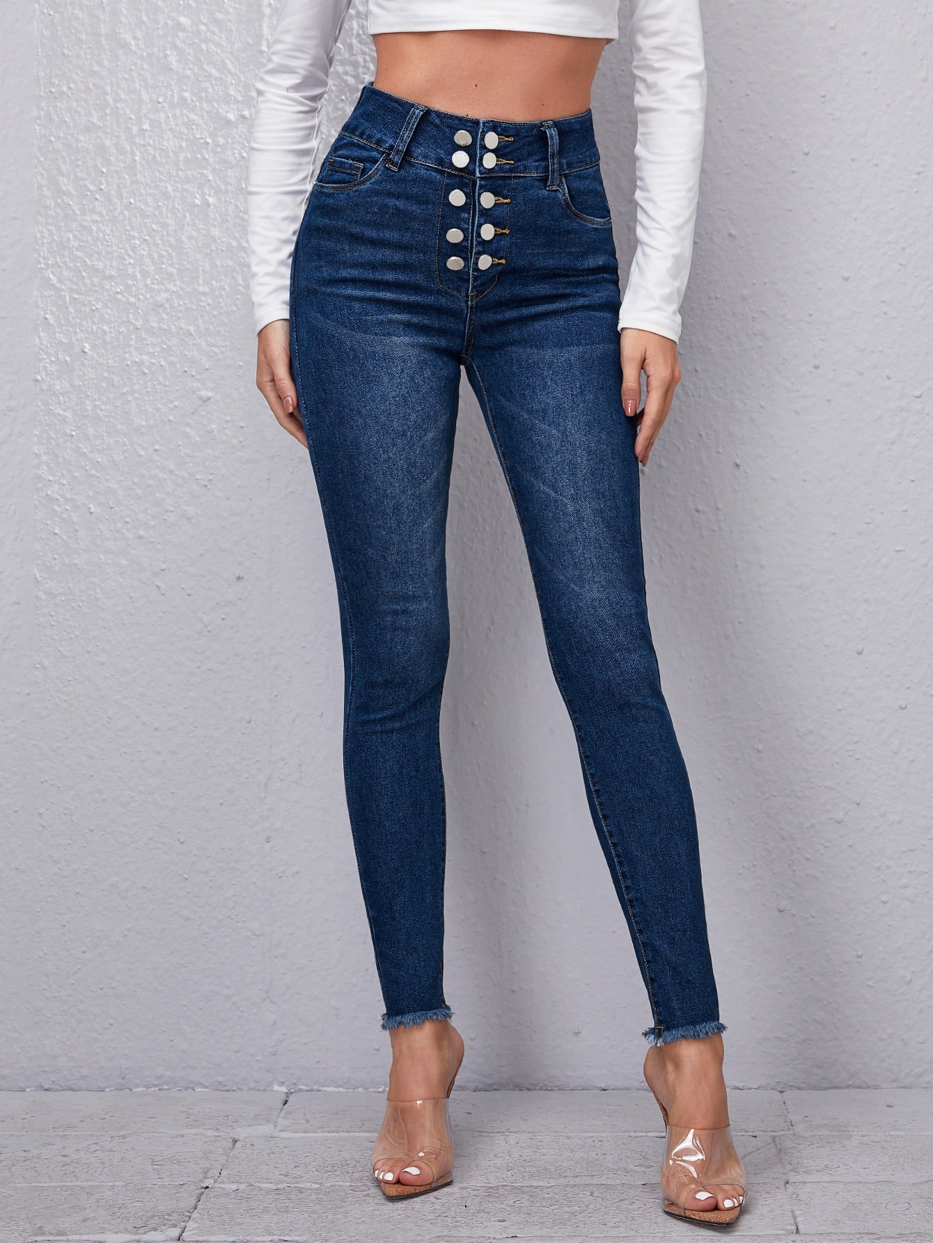 High Waist Button Fly Skinny Jeans