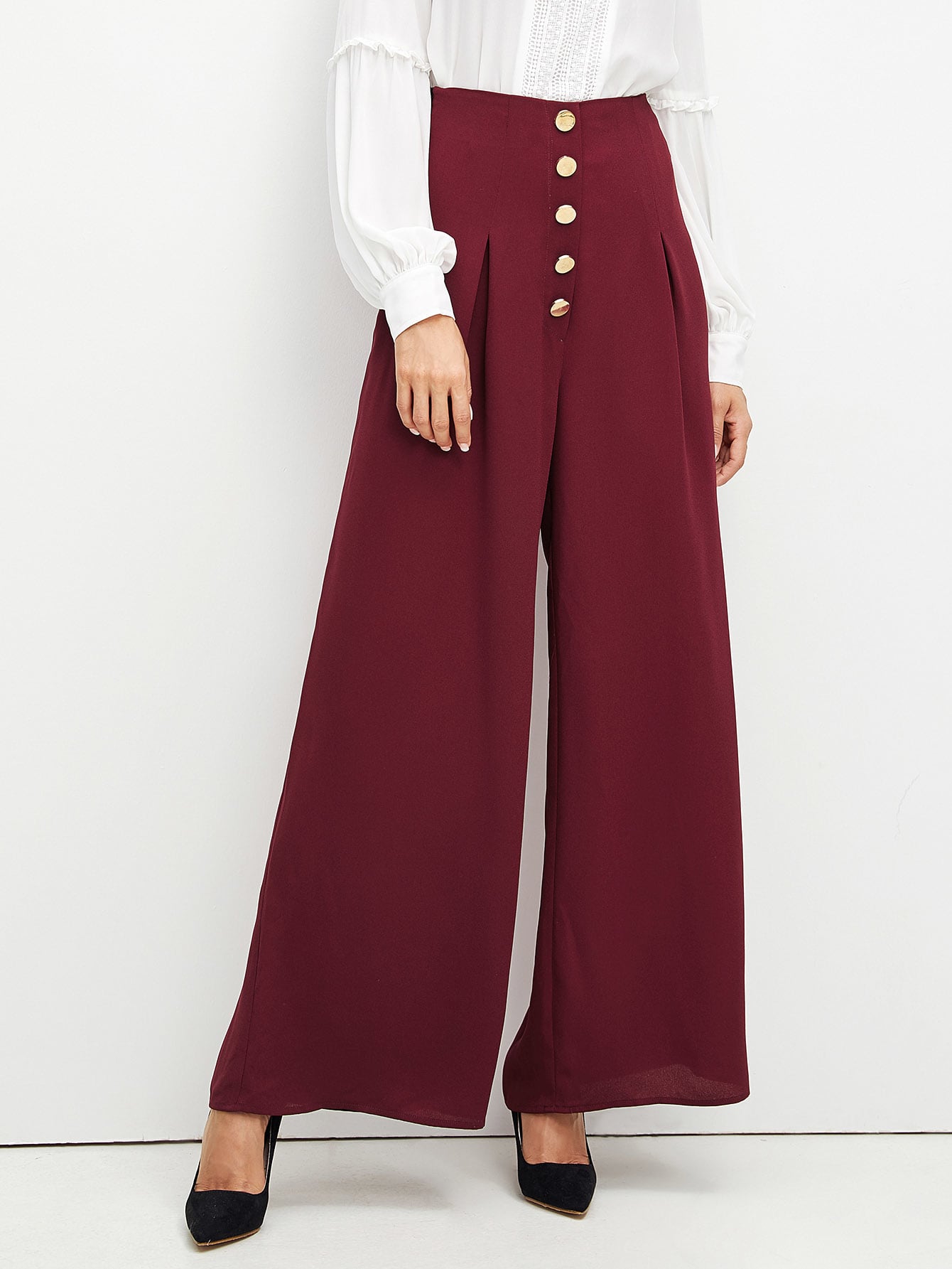 High Waist Buttoned Palazzo Leg Pants