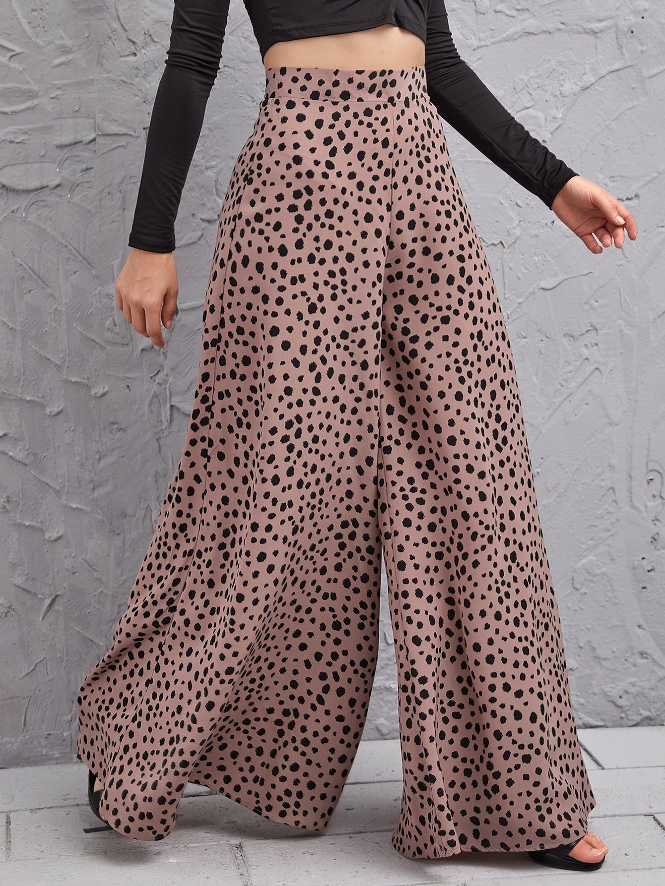 High Waist Dalmatian Wide Leg Pants