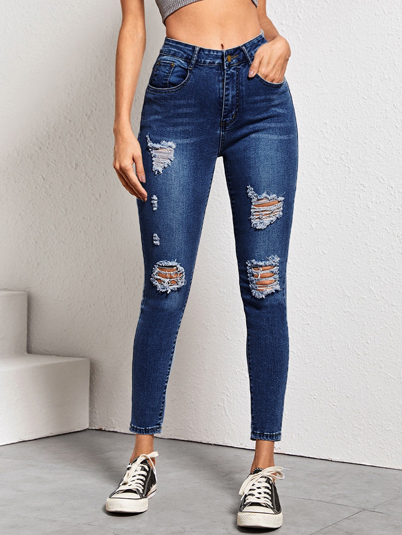 High Waist High Stretch Slant Pocket Skinny Jeans