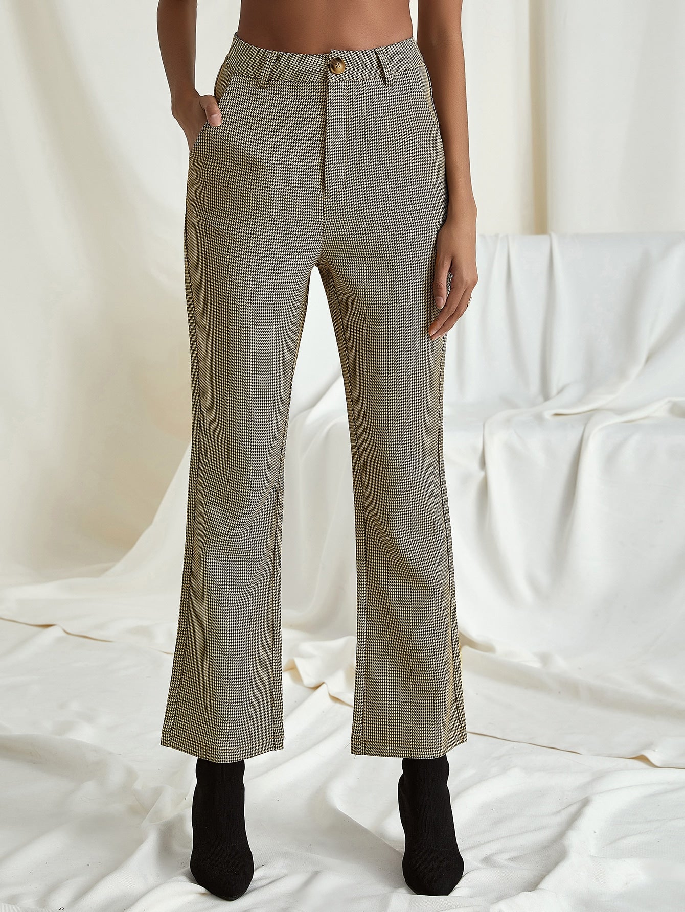 High Waist Houndstooth Tailored Pants