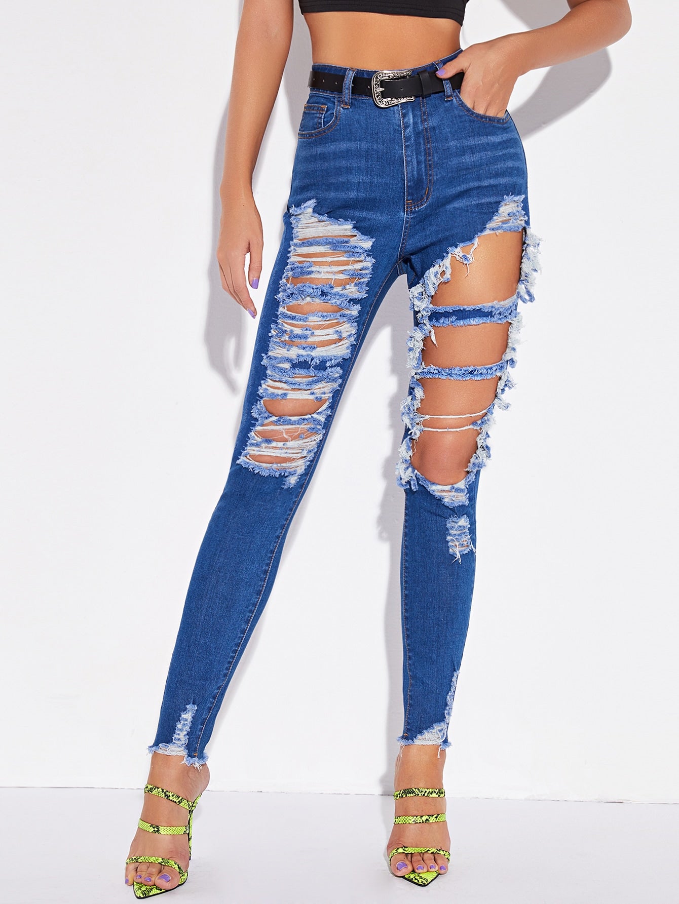 High Waist Non-Stretch Skinny Jeans Without Belt