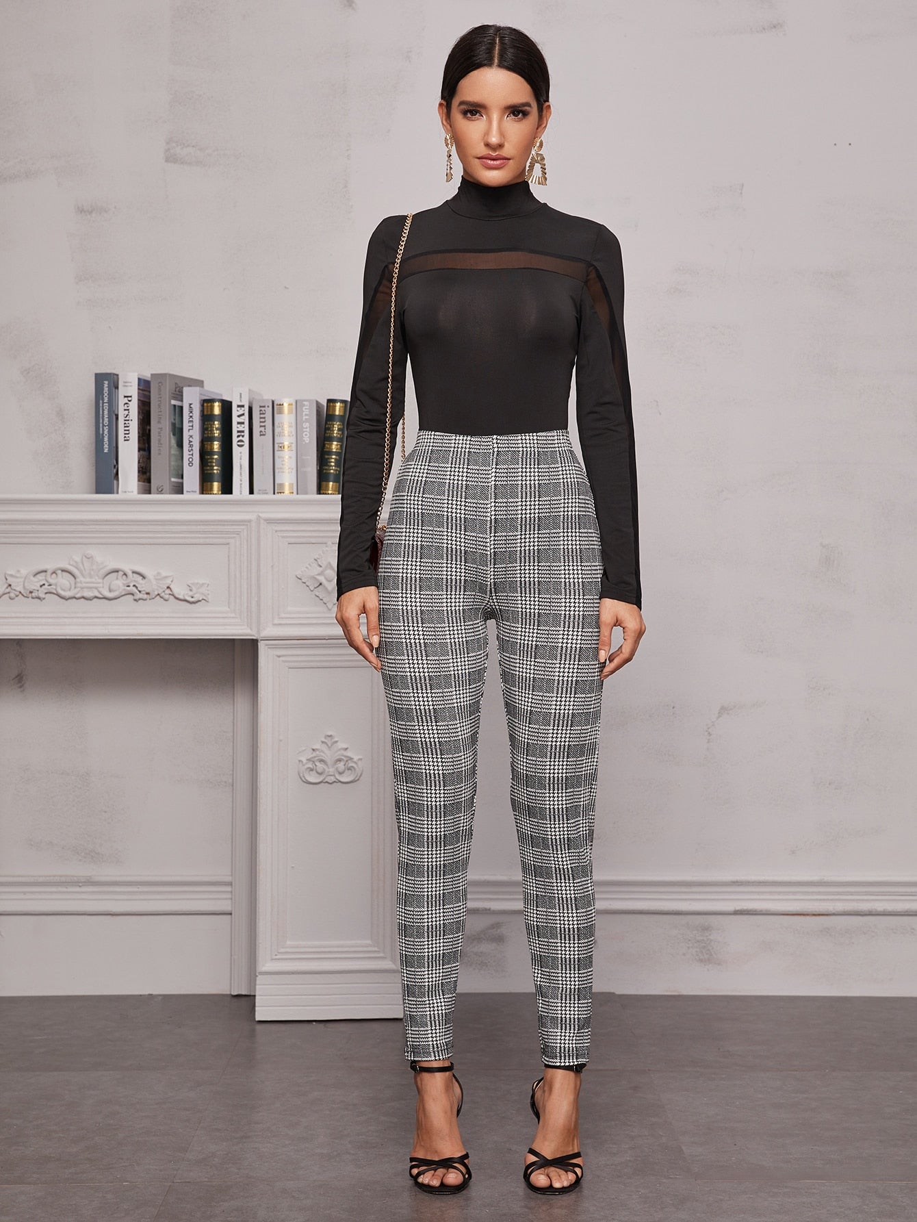 High Waist Plaid Skinny Leggings