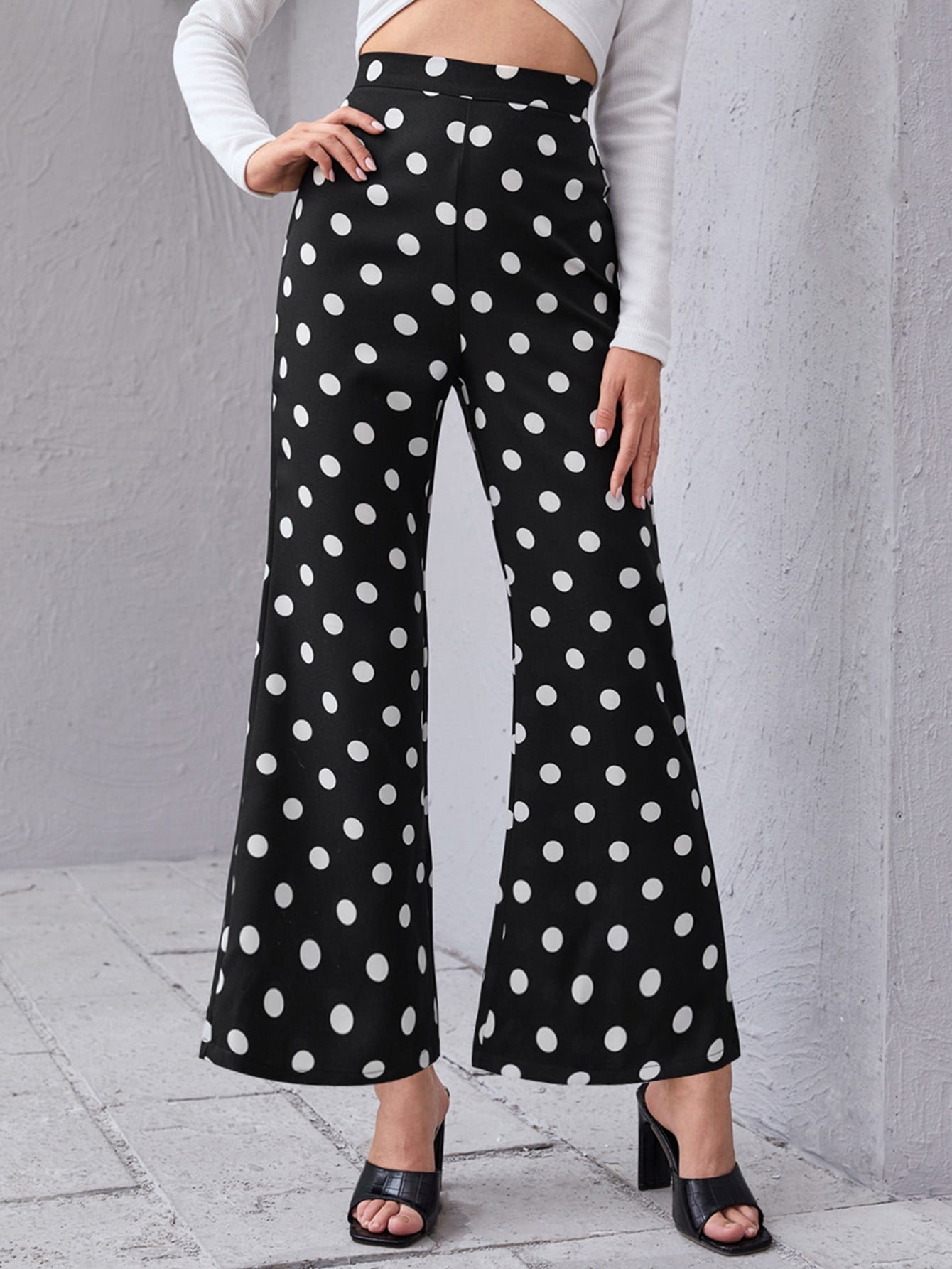 High Waist Polka Dot Flare Leg Pants