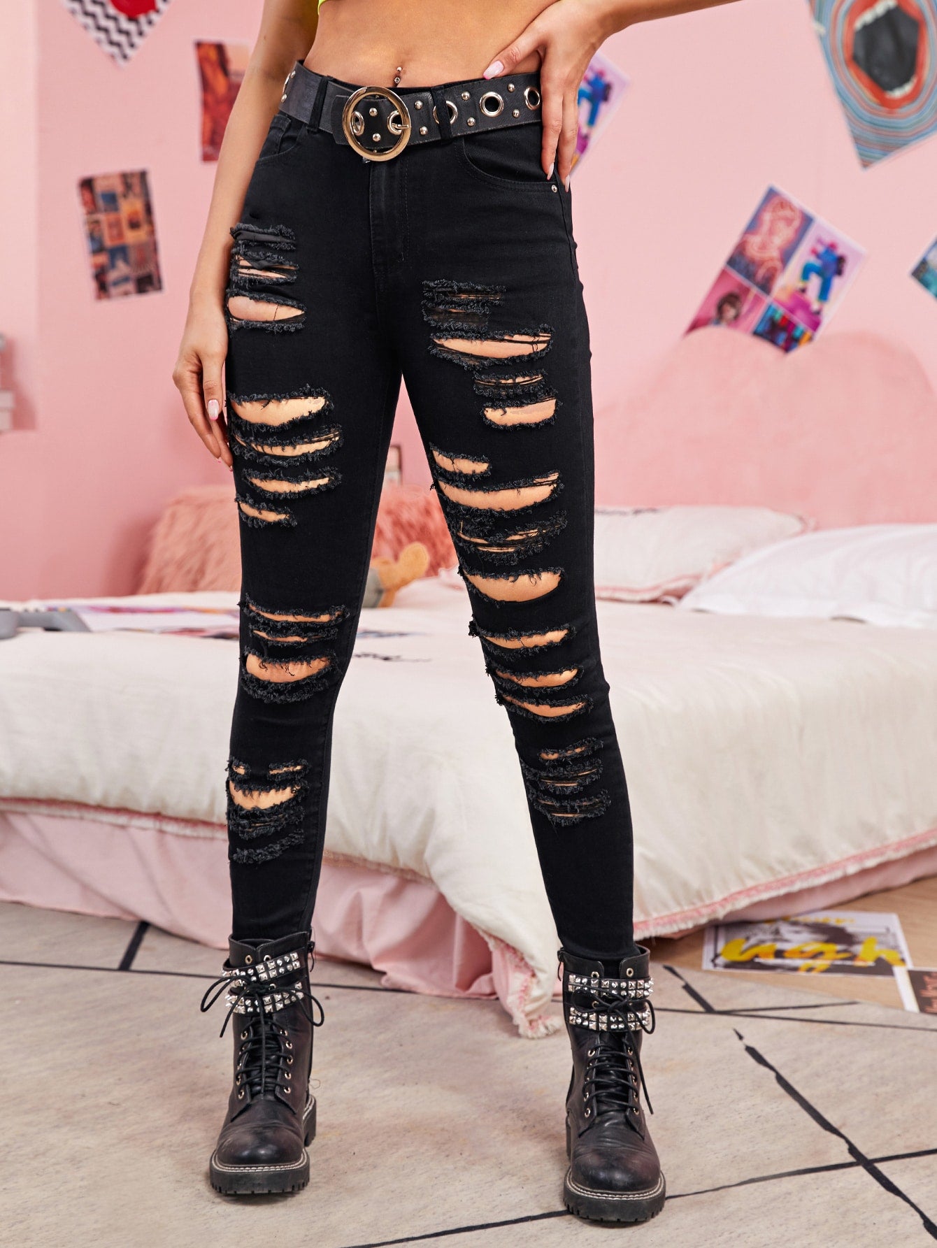 High Waist Ripped Skinny Jeans