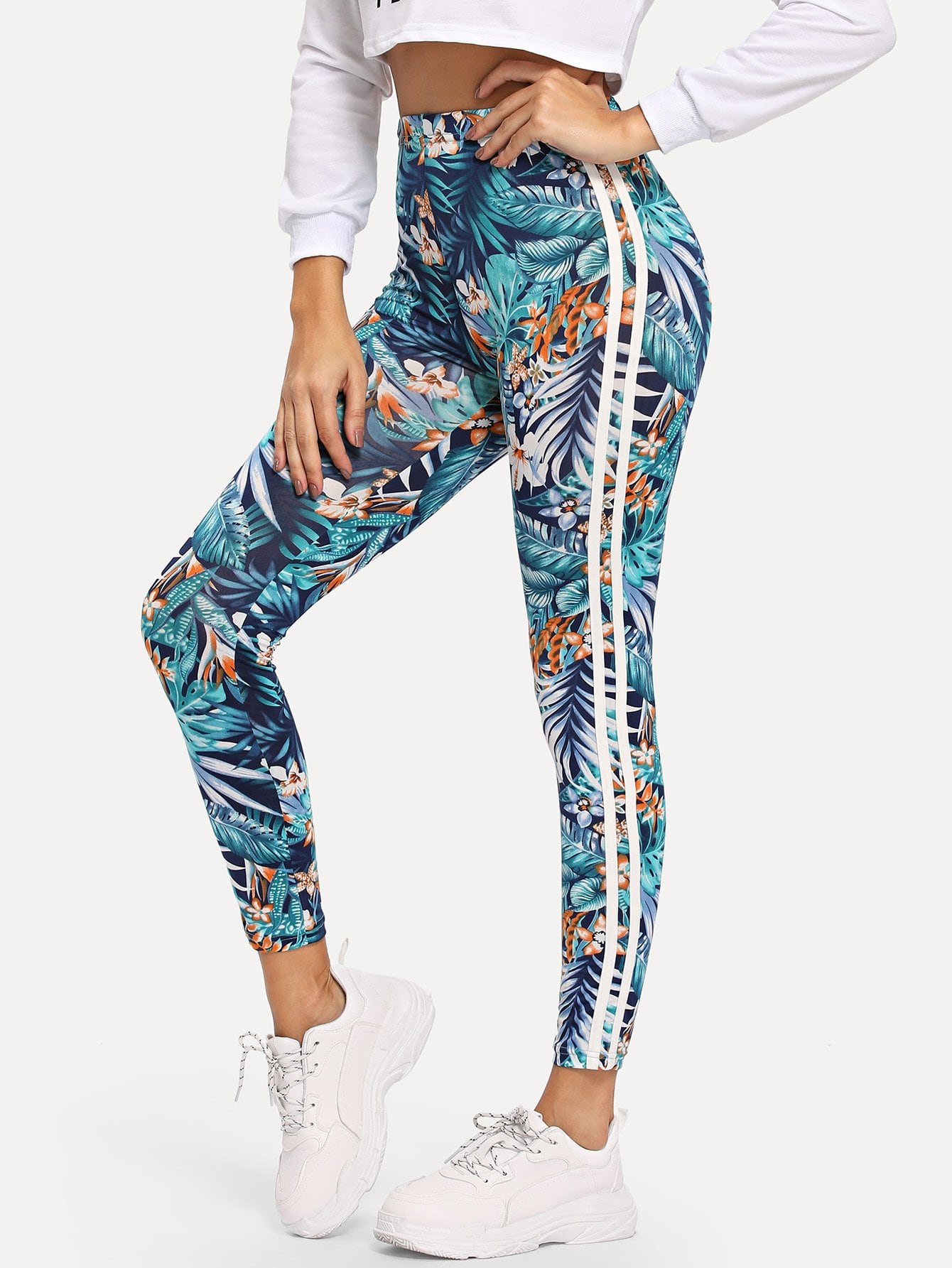 High Waist Tropical Print Leggings