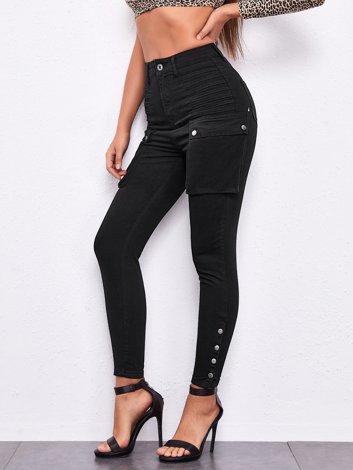 High Waist Utility Pocket Skinny Jeans