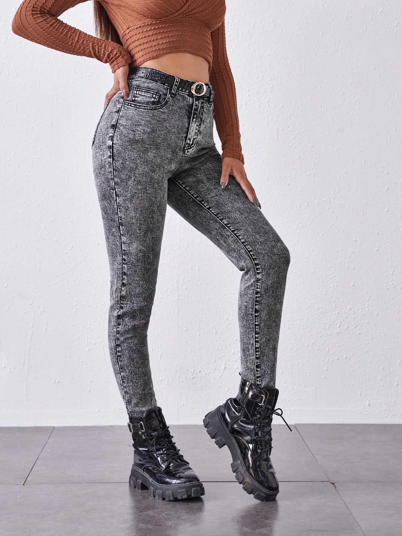 High-Waisted High Stretch Skinny Jeans Without Belt