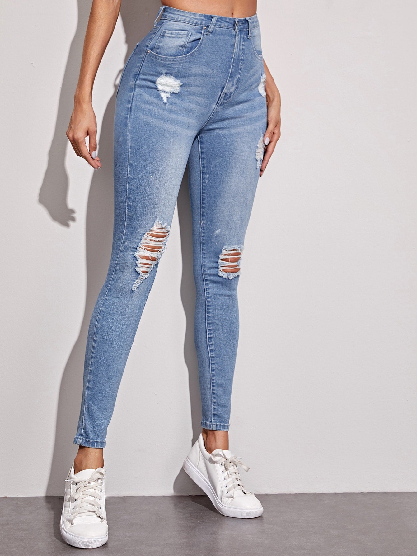 High-Waisted Ripped Skinny Jeans