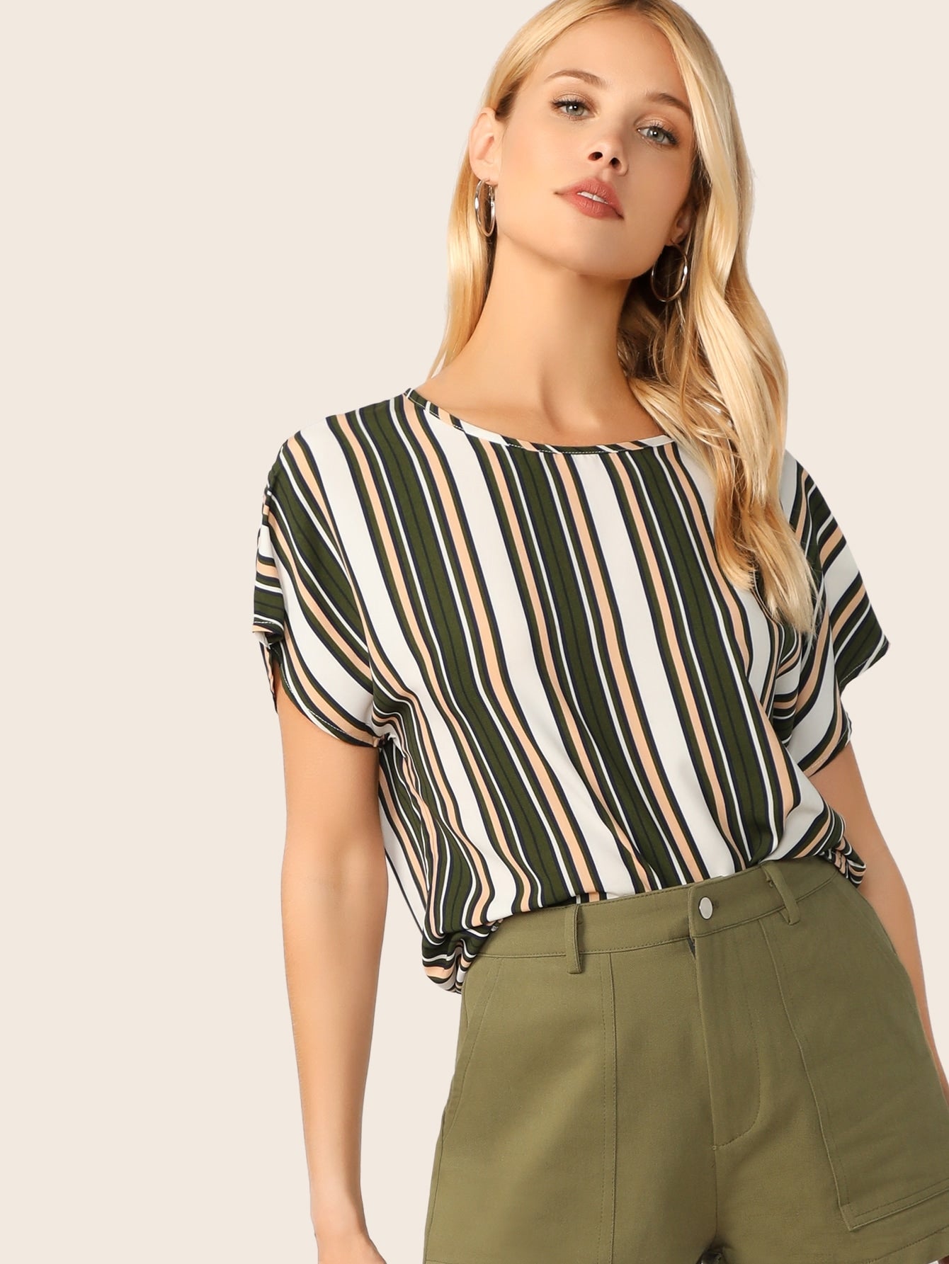 Keyhole Back Colorblock Striped Top