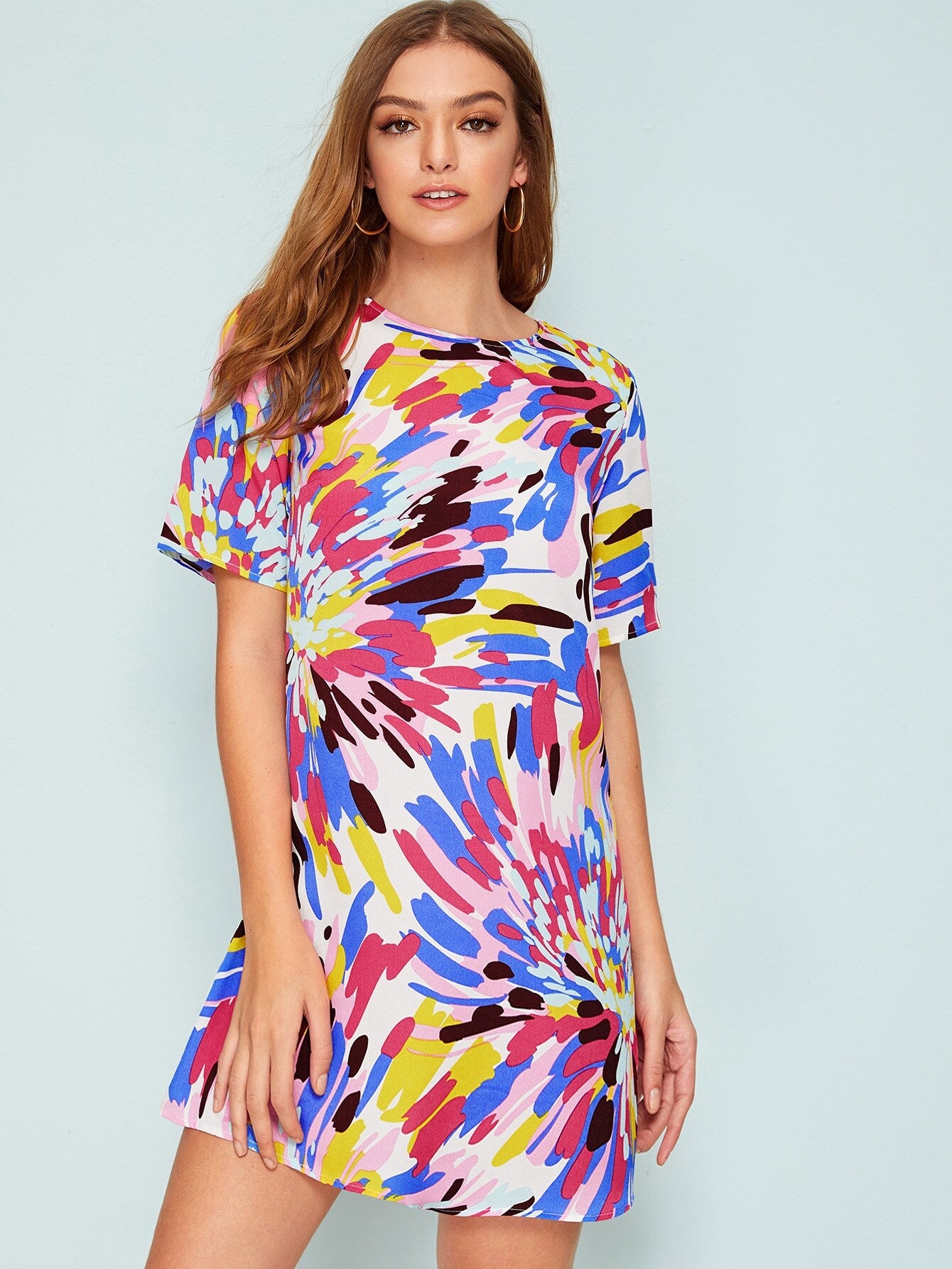 Keyhole Back Colorful Brush Stroke Print Dress