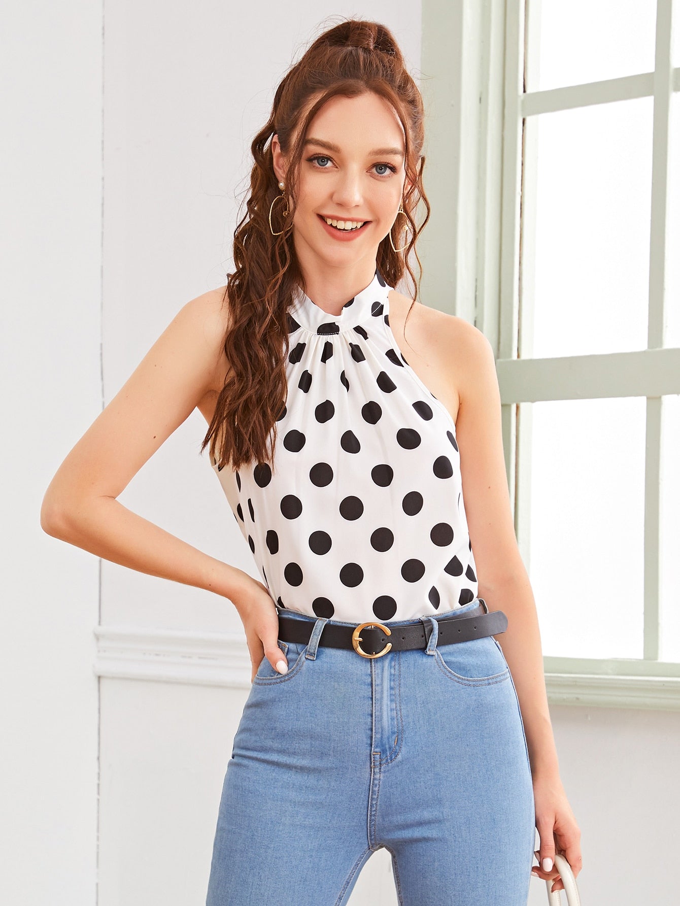 Keyhole Back Polka Dot Halter Top