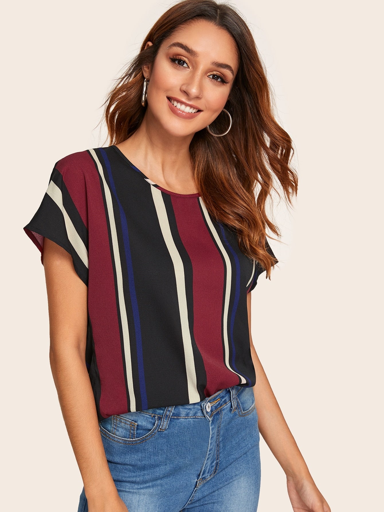 Keyhole Back Striped Top