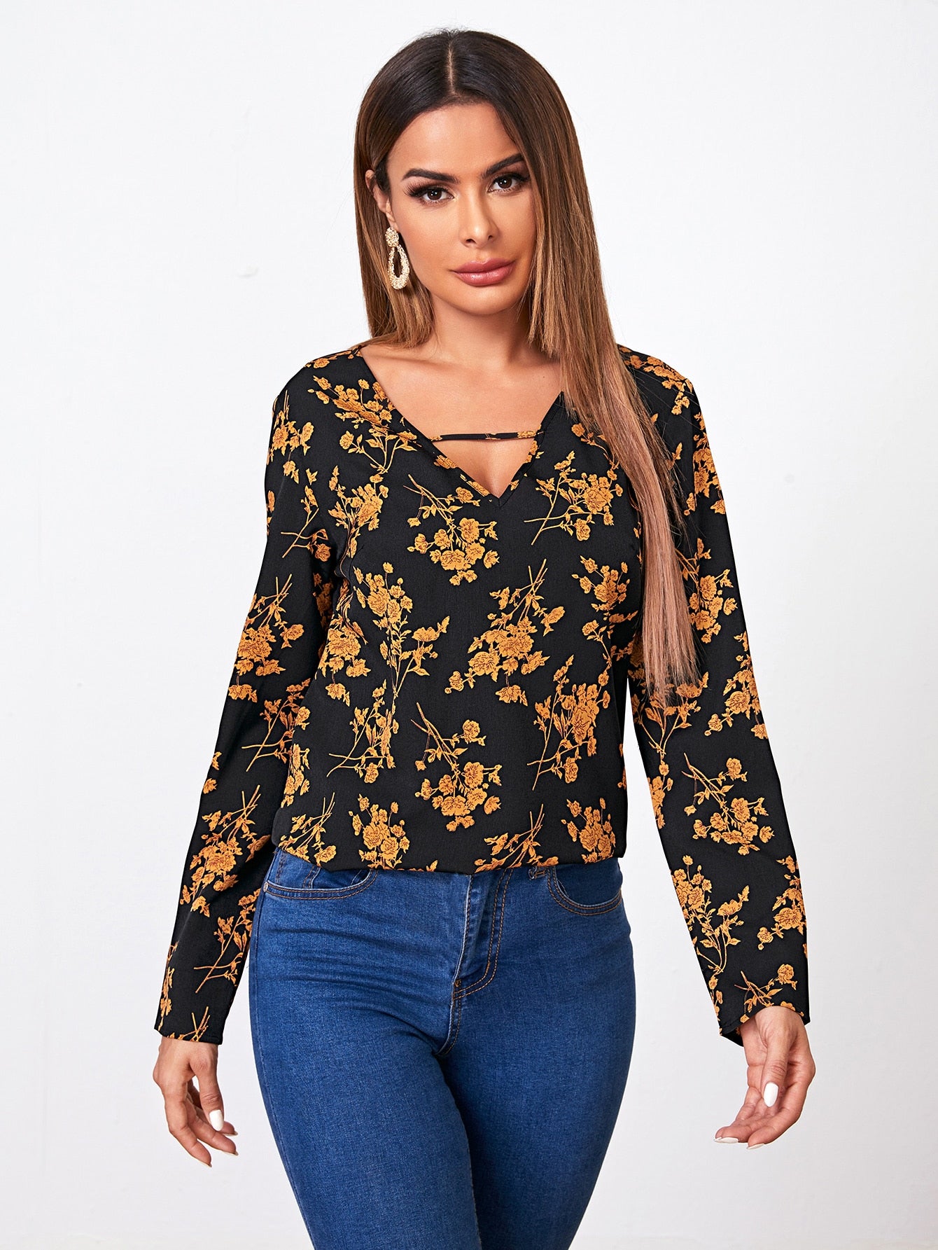 Keyhole Neck Floral Top