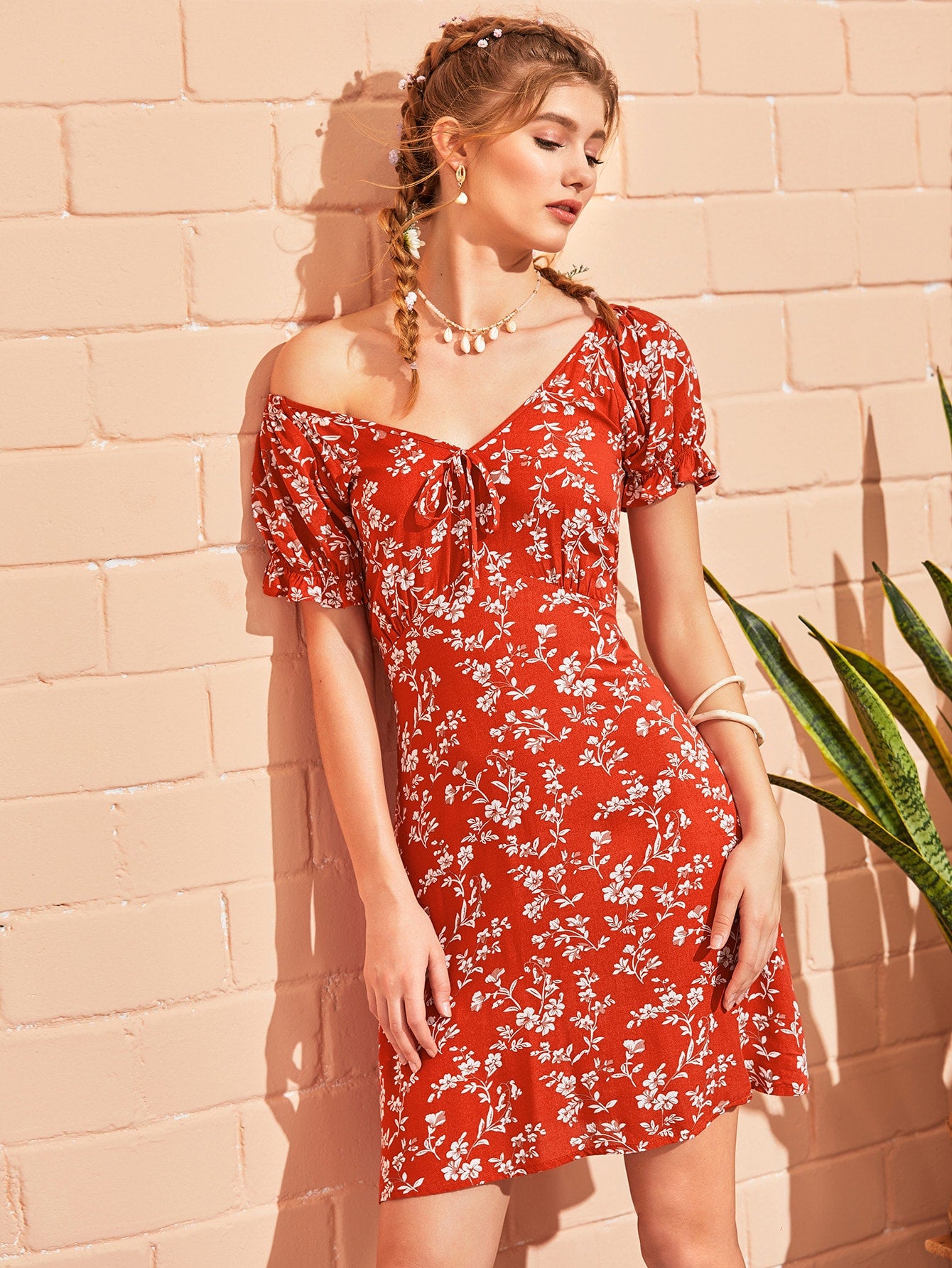 Knot Front Ditsy Floral Dress