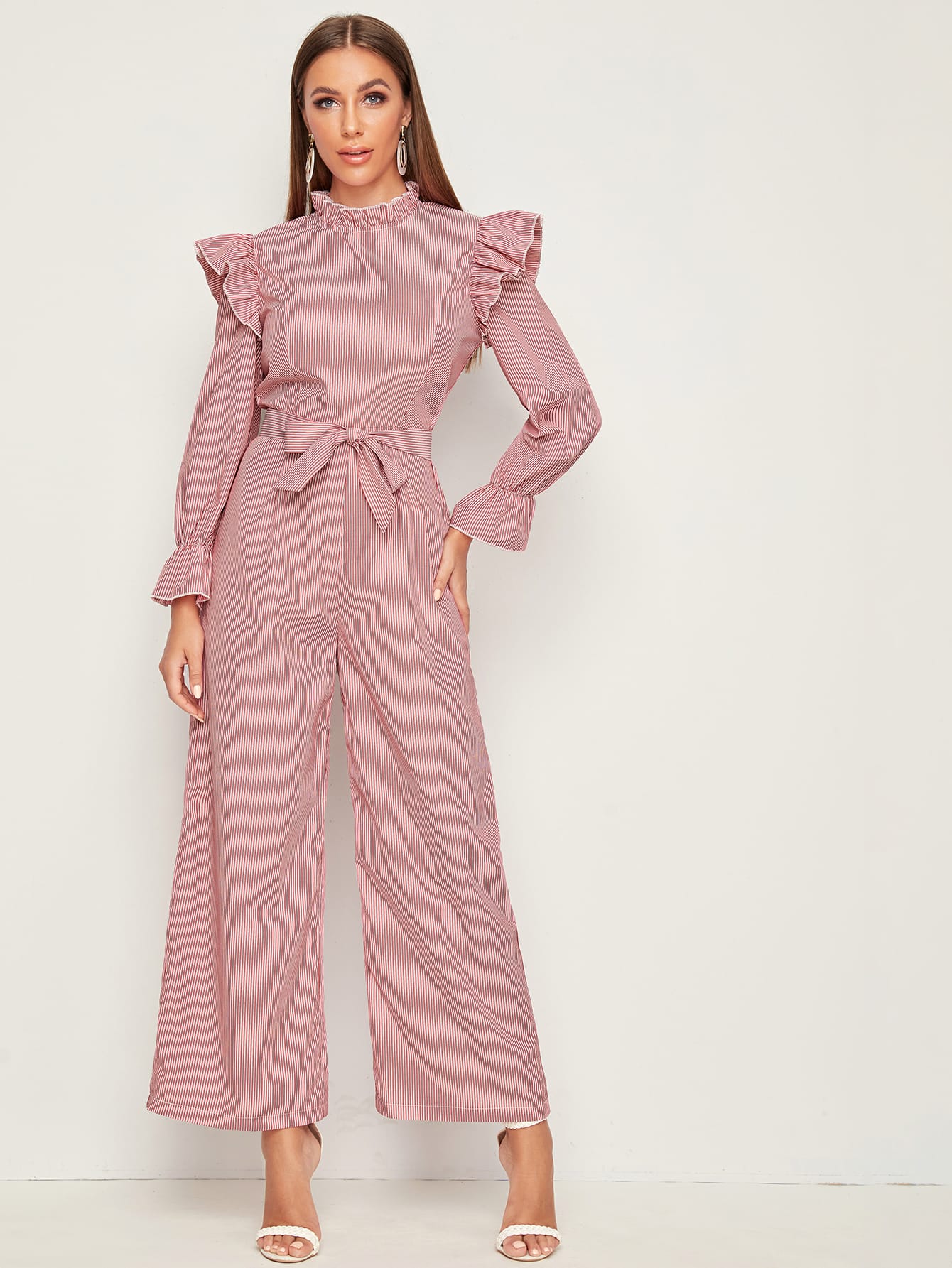 Knot Front Stripe Wide Leg Jumpsuit